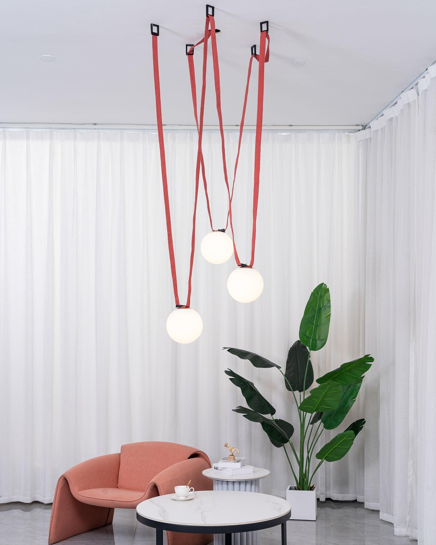Lustra Pendant Lamp Leather Belt Glass-Neutral Decor