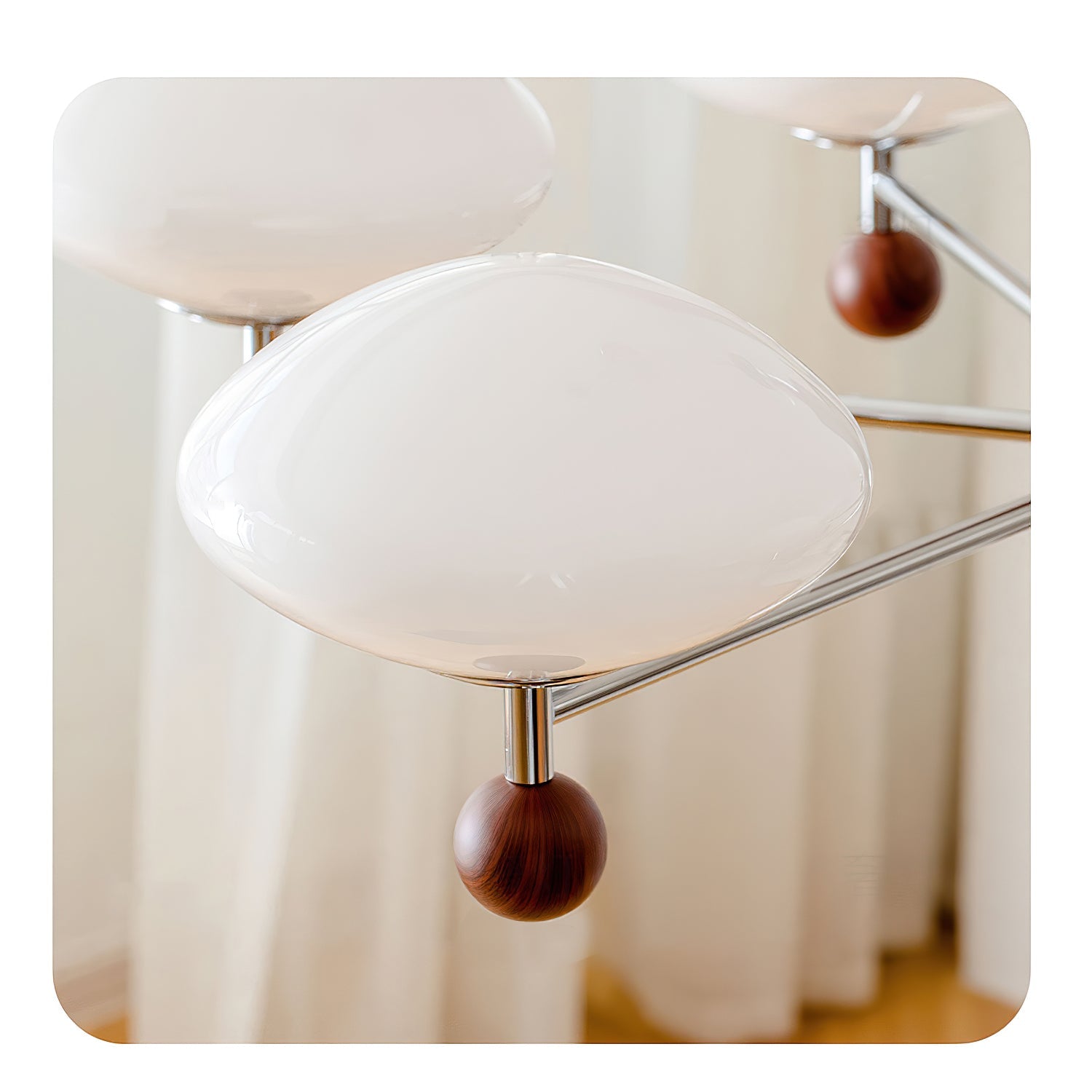 Close-up on the walnut-colored accent sphere.