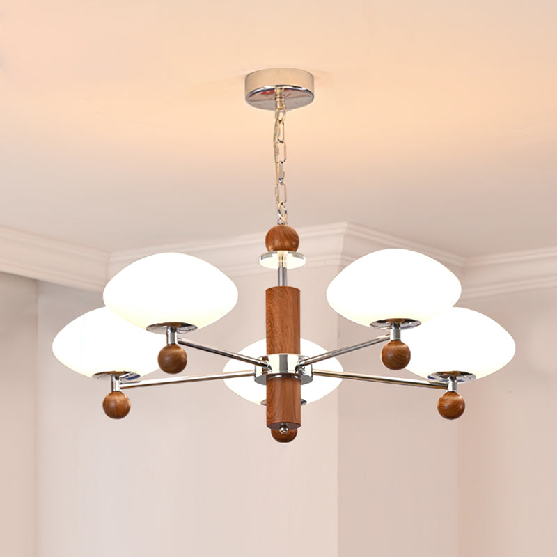 Detail of the ceiling mount and hanging chain for the chandelier.