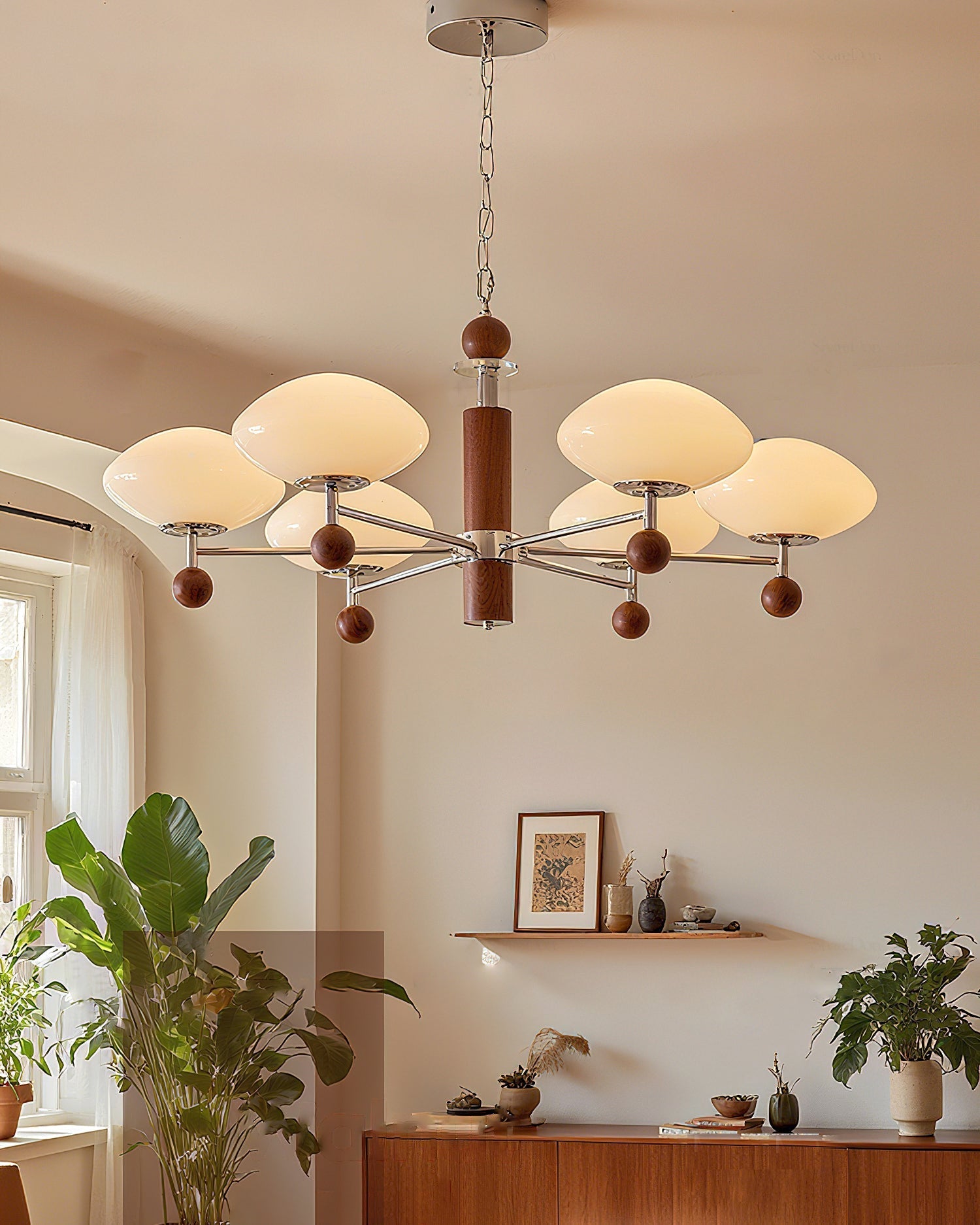 Angled view of the 6-head Pointed Chandelier against a white background.