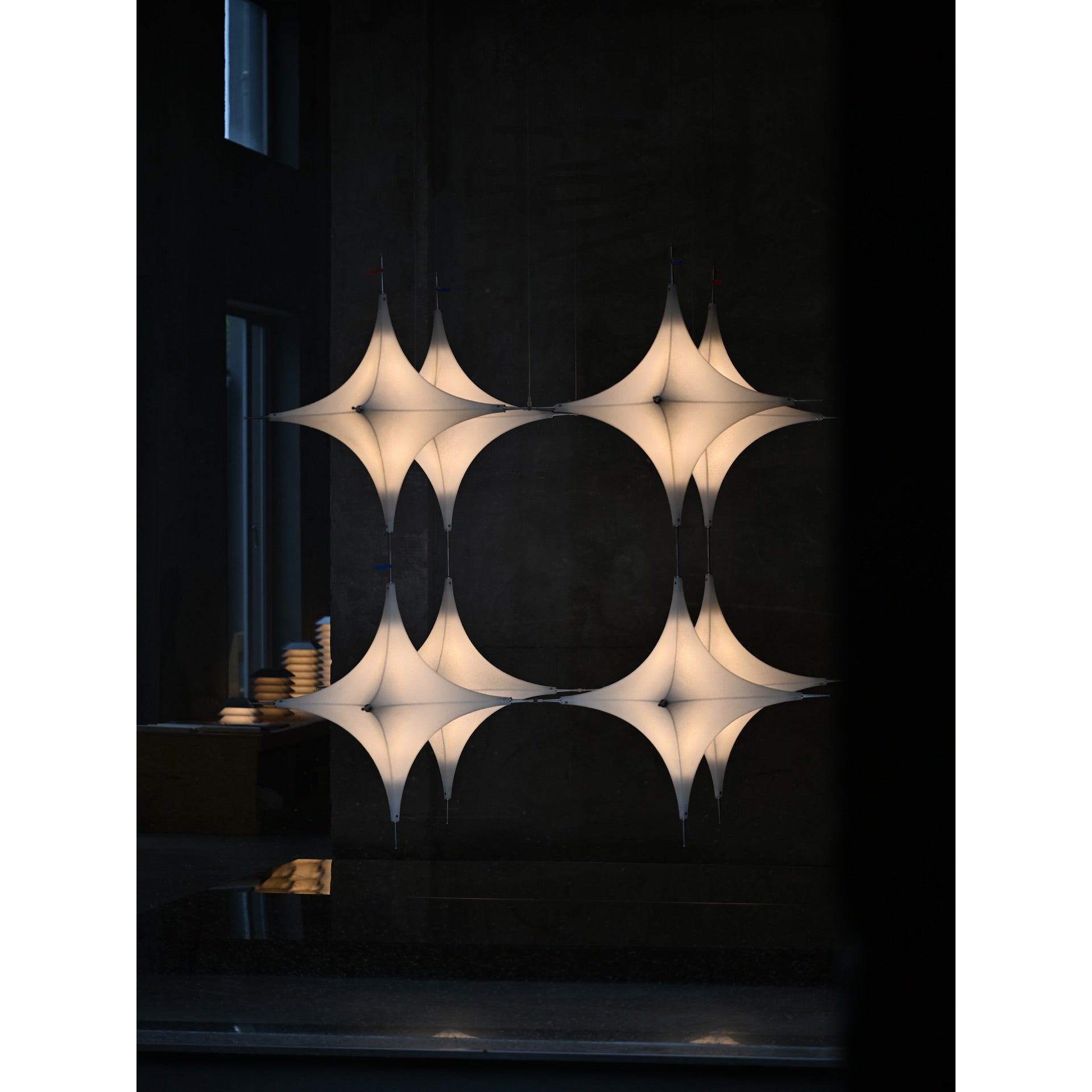 View from below the Polar Chandelier, showing the integrated LED light source.