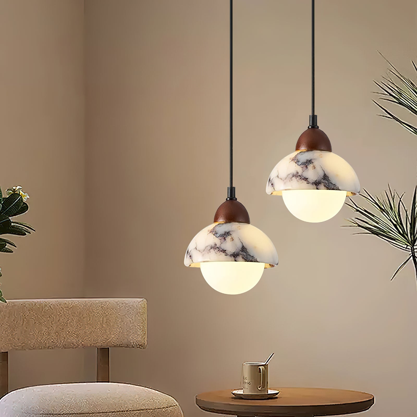 Vilaeisra Wooden Marble Pendant Lamp-Neutral Decor