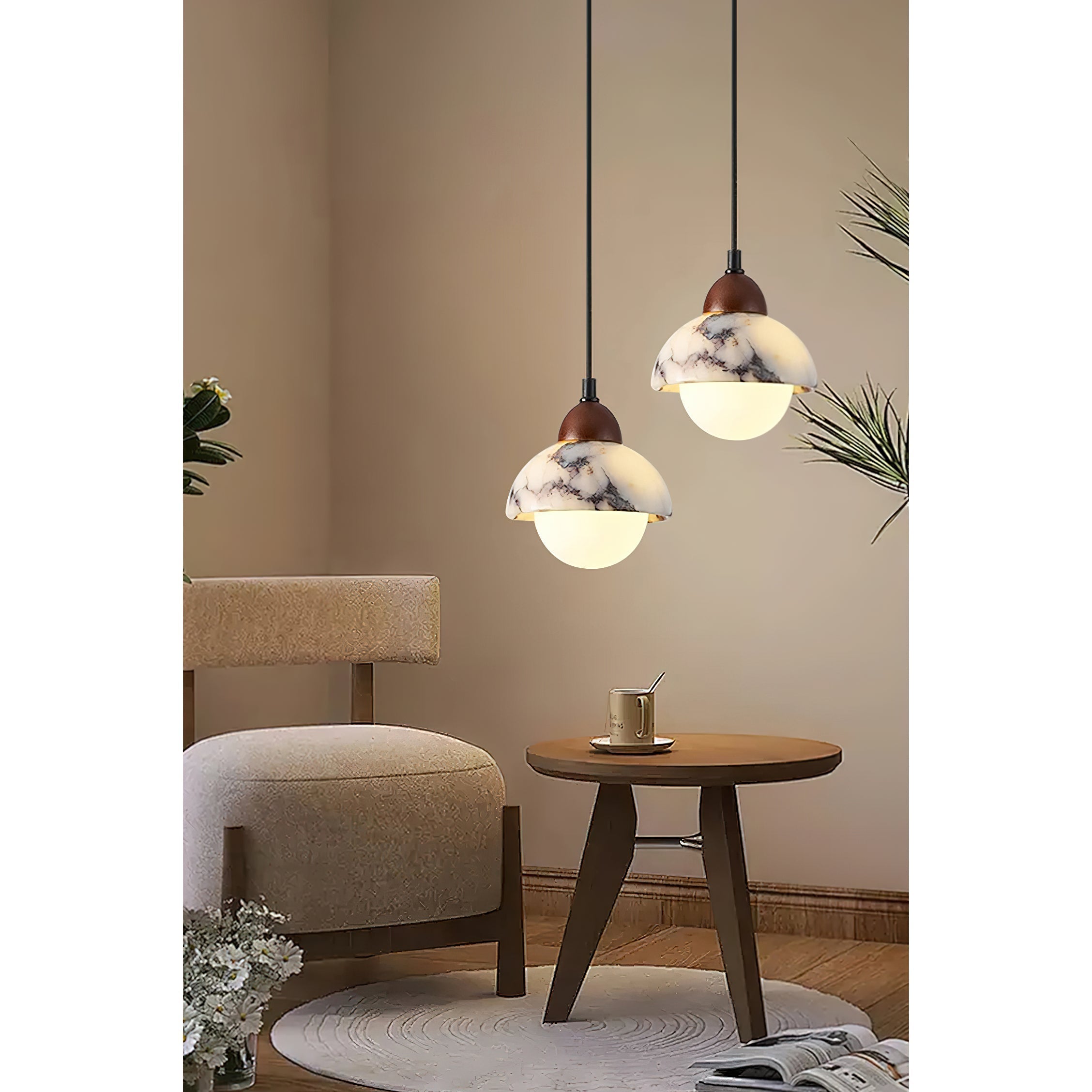 Vilaeisra Wooden Marble Pendant Lamp-Neutral Decor