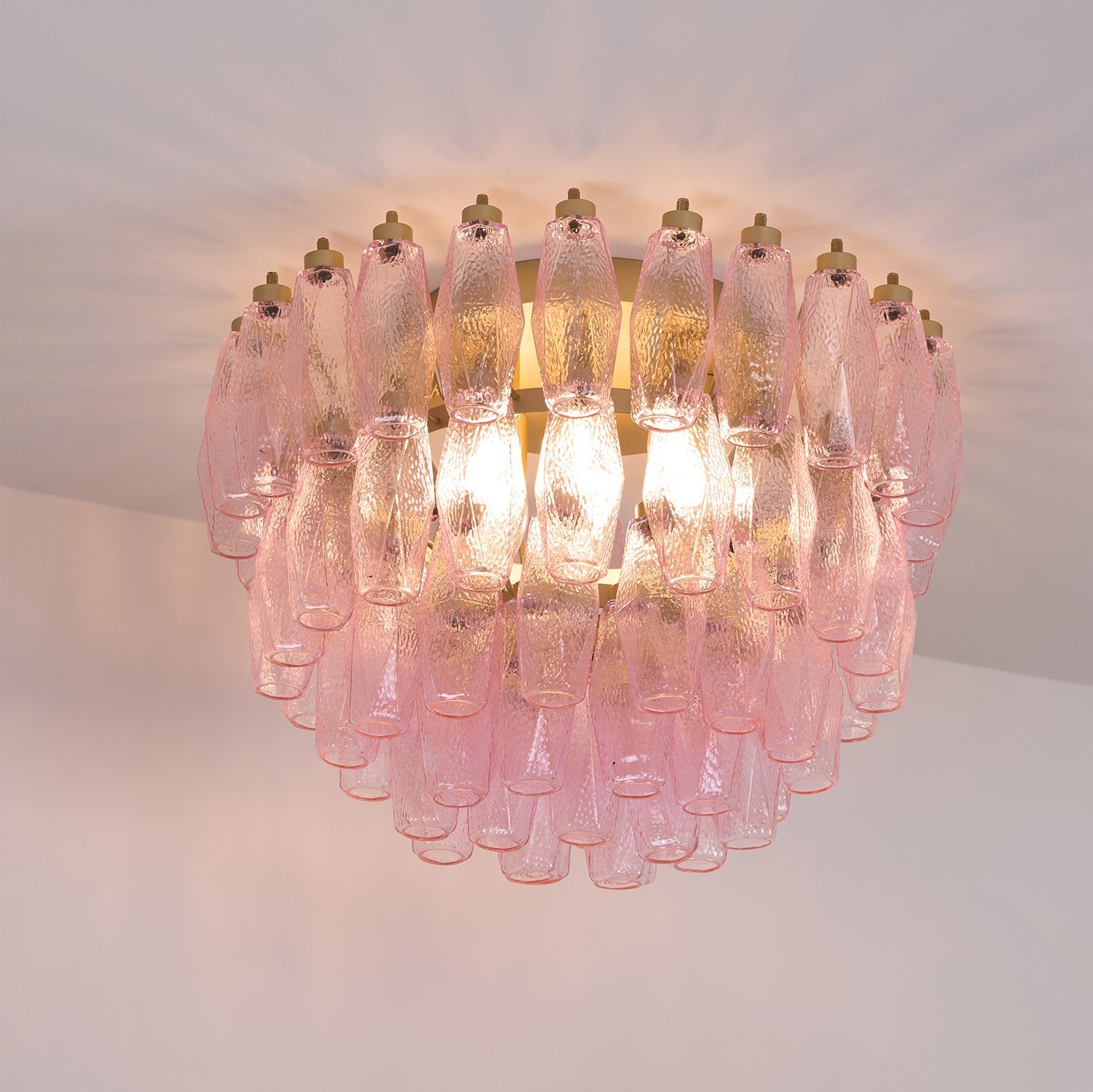 Aurora Ceiling Lamp Poliedri Pink Murano Glass Layered Flush Mount-Neutral Decor