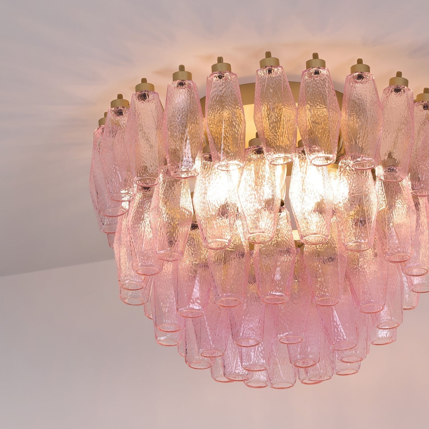 Aurora Ceiling Lamp Poliedri Pink Murano Glass Layered Flush Mount-Neutral Decor
