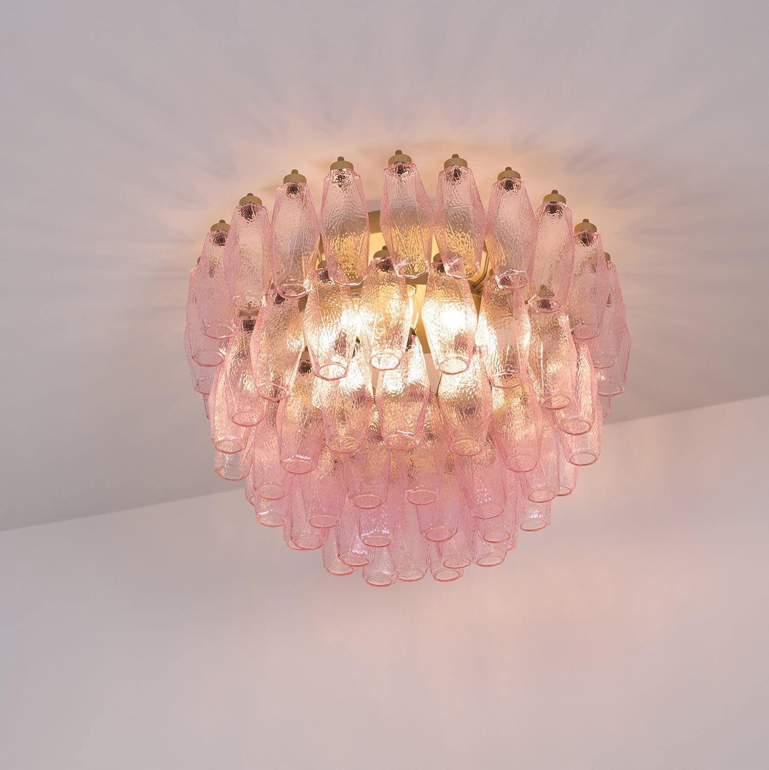 Aurora Ceiling Lamp Poliedri Pink Murano Glass Layered Flush Mount-Neutral Decor