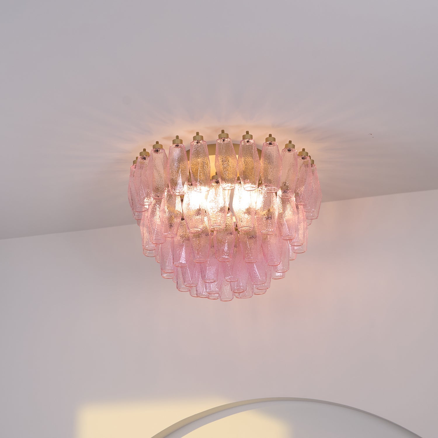 Aurora Ceiling Lamp Poliedri Pink Murano Glass Layered Flush Mount-Neutral Decor