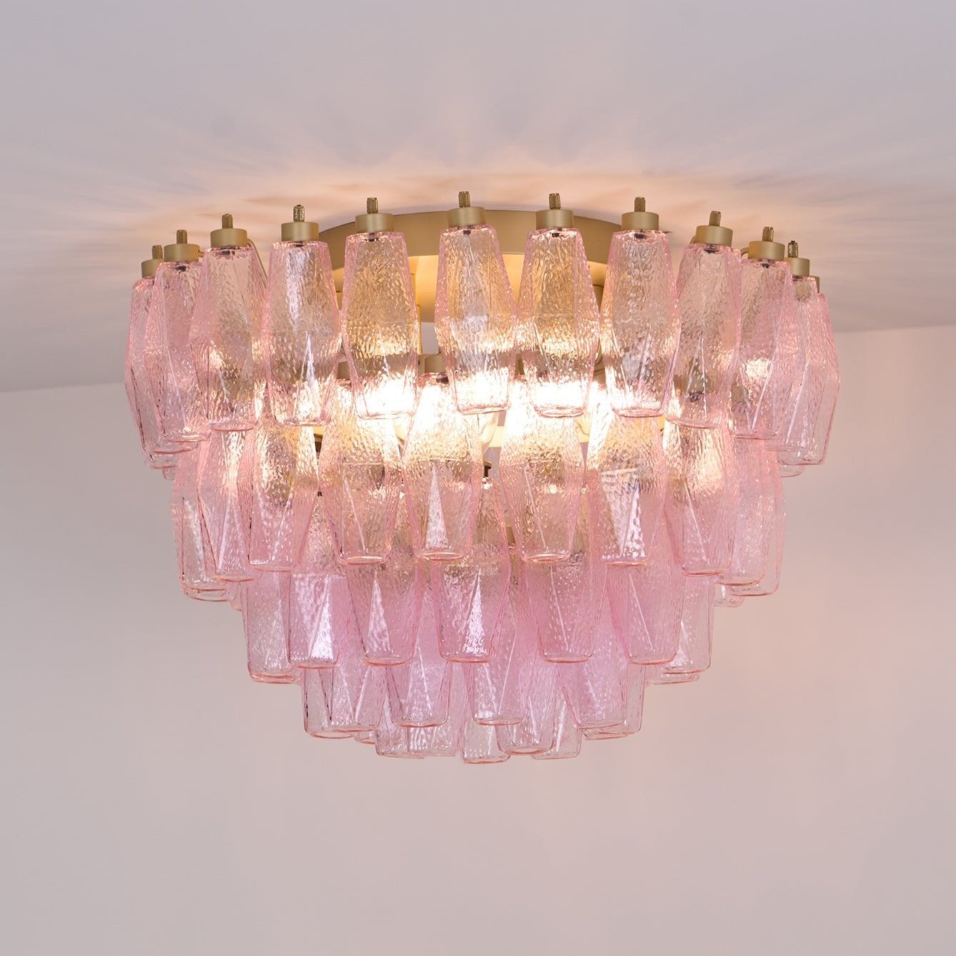 Aurora Ceiling Lamp Poliedri Pink Murano Glass Layered Flush Mount-Neutral Decor