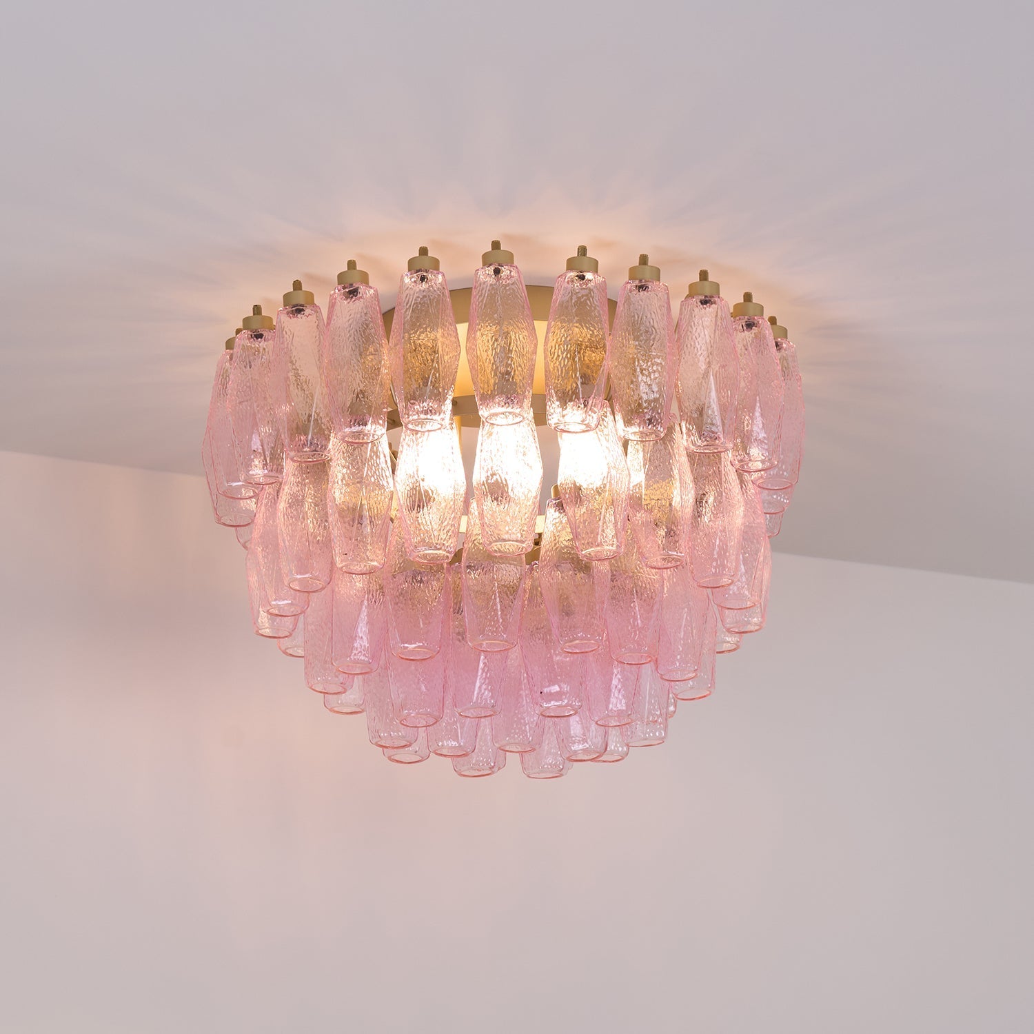 Aurora Ceiling Lamp Poliedri Pink Murano Glass Layered Flush Mount-Neutral Decor