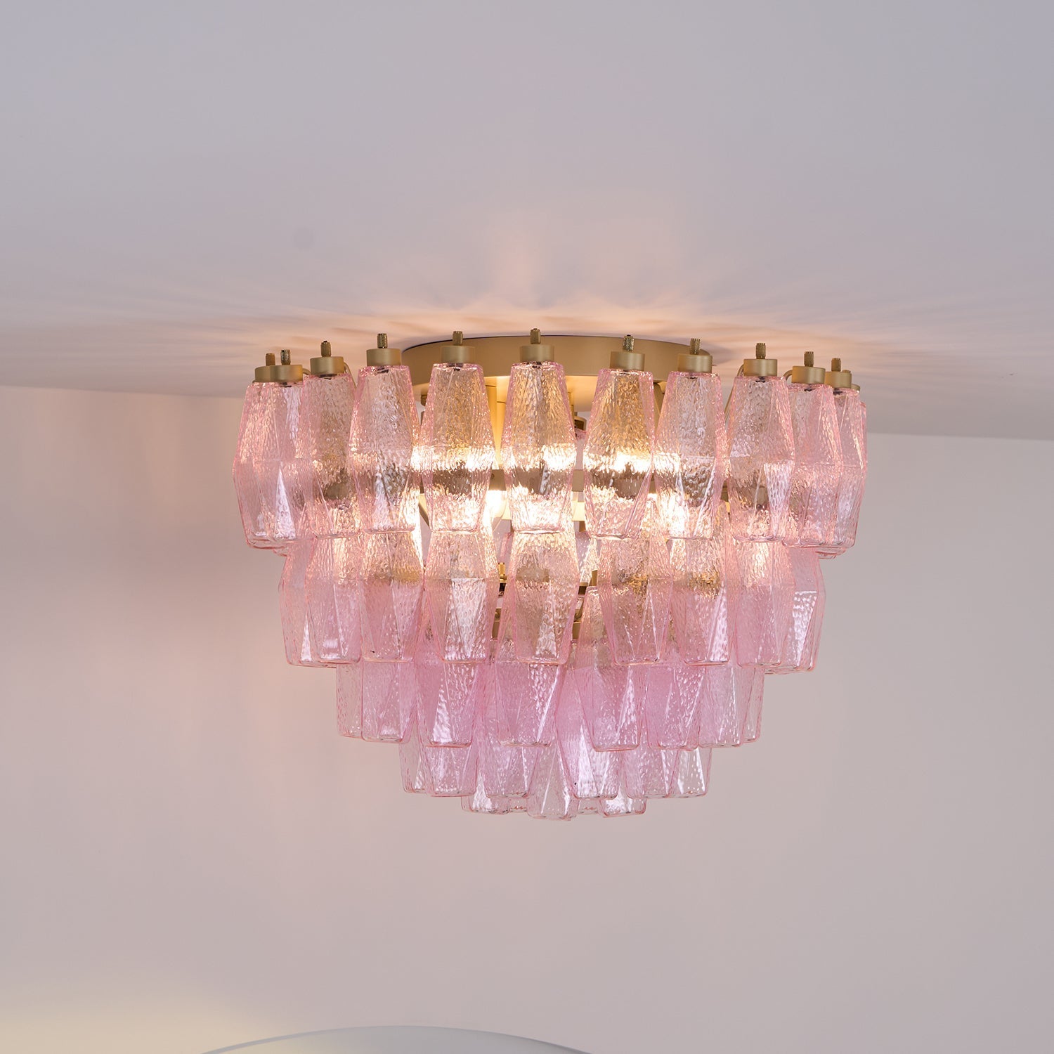 Aurora Ceiling Lamp Poliedri Pink Murano Glass Layered Flush Mount-Neutral Decor