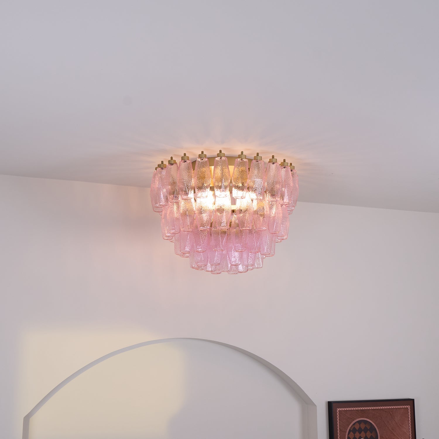 Aurora Ceiling Lamp Poliedri Pink Murano Glass Layered Flush Mount-Neutral Decor