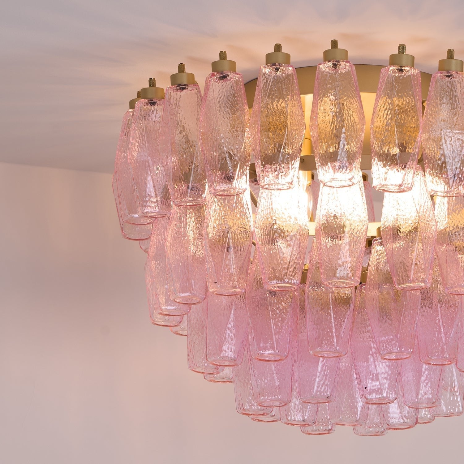 Aurora Ceiling Lamp Poliedri Pink Murano Glass Layered Flush Mount-Neutral Decor