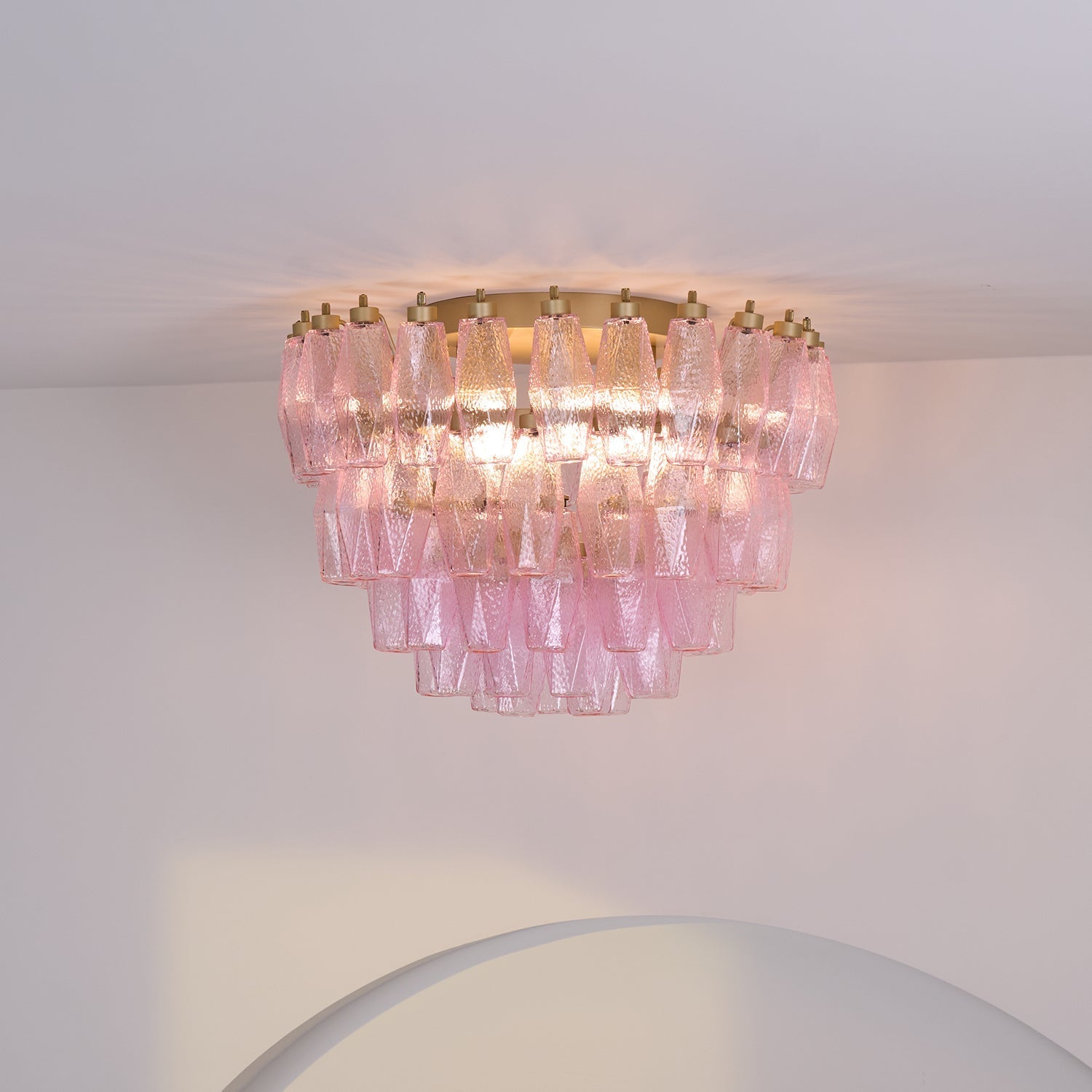 Aurora Ceiling Lamp Poliedri Pink Murano Glass Layered Flush Mount-Neutral Decor