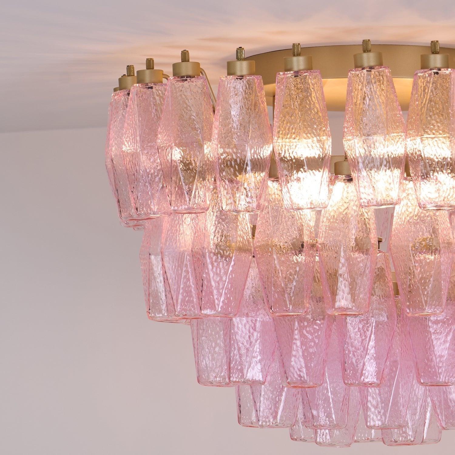 Aurora Ceiling Lamp Poliedri Pink Murano Glass Layered Flush Mount-Neutral Decor