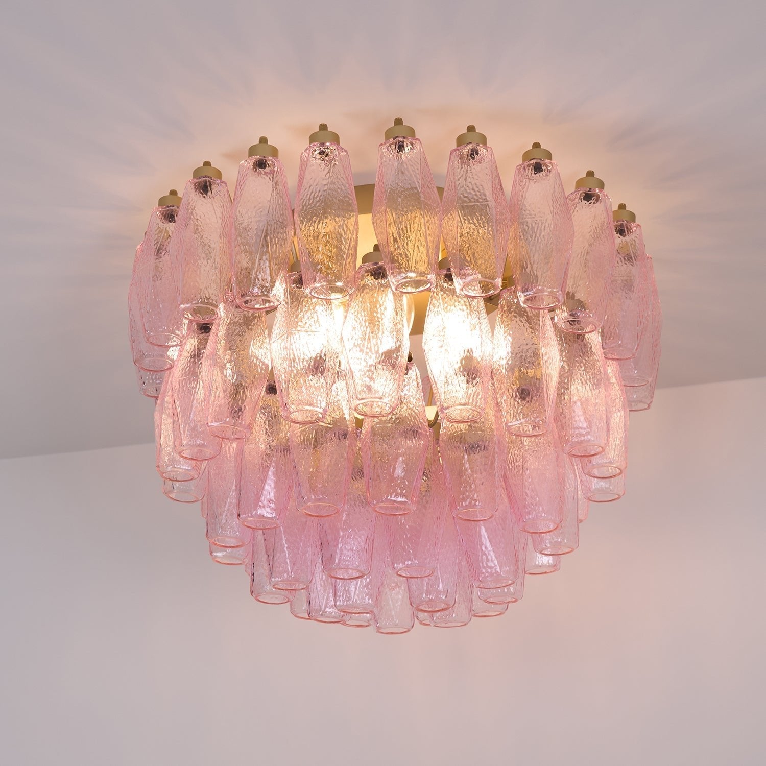Aurora Ceiling Lamp Poliedri Pink Murano Glass Layered Flush Mount-Neutral Decor