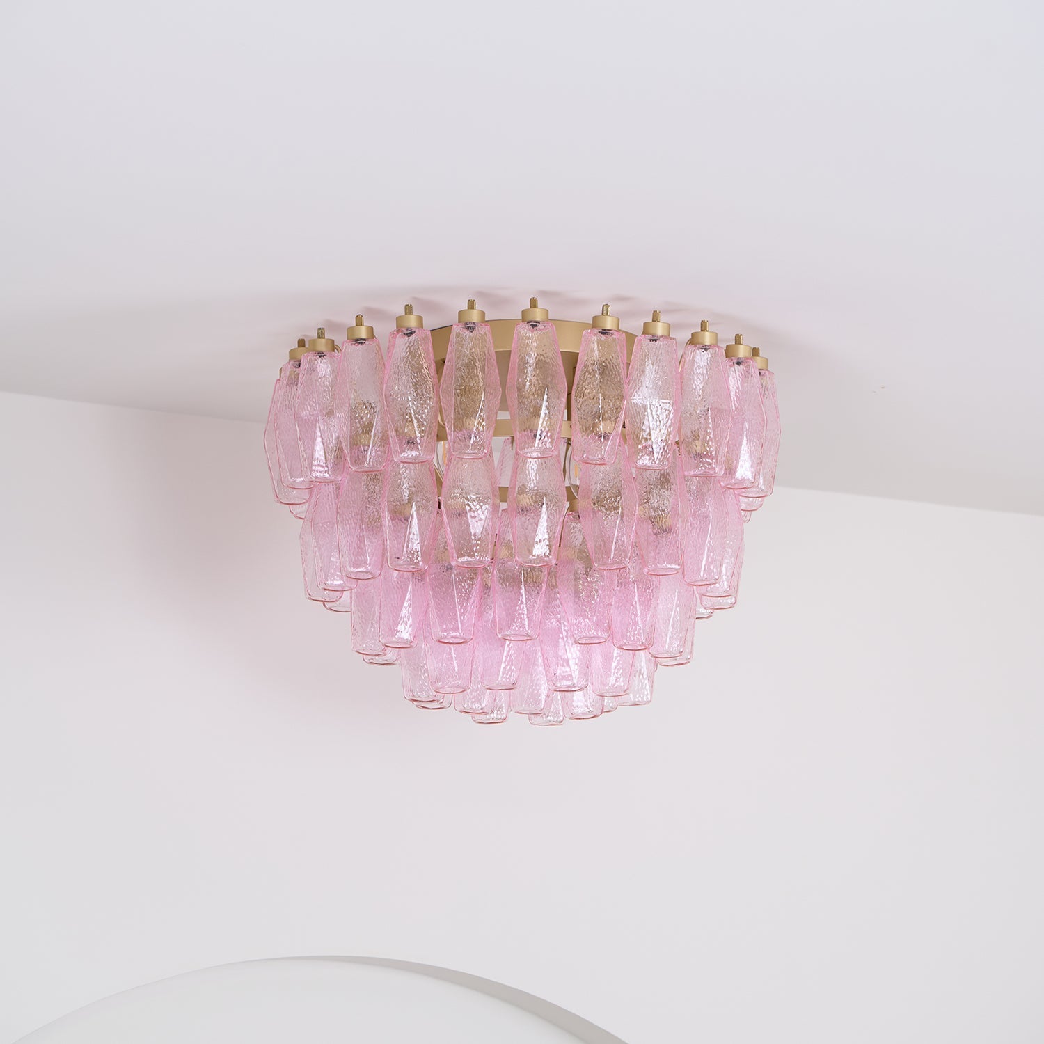Aurora Ceiling Lamp Poliedri Pink Murano Glass Layered Flush Mount-Neutral Decor