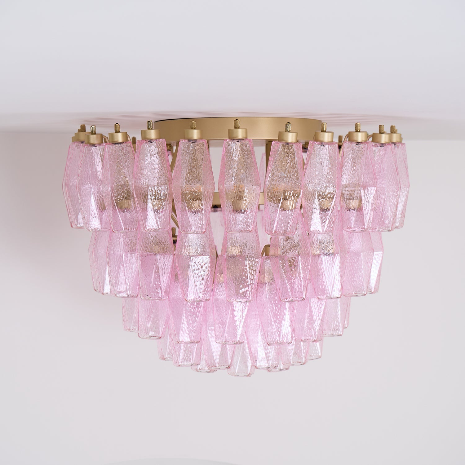 Aurora Ceiling Lamp Poliedri Pink Murano Glass Layered Flush Mount-Neutral Decor