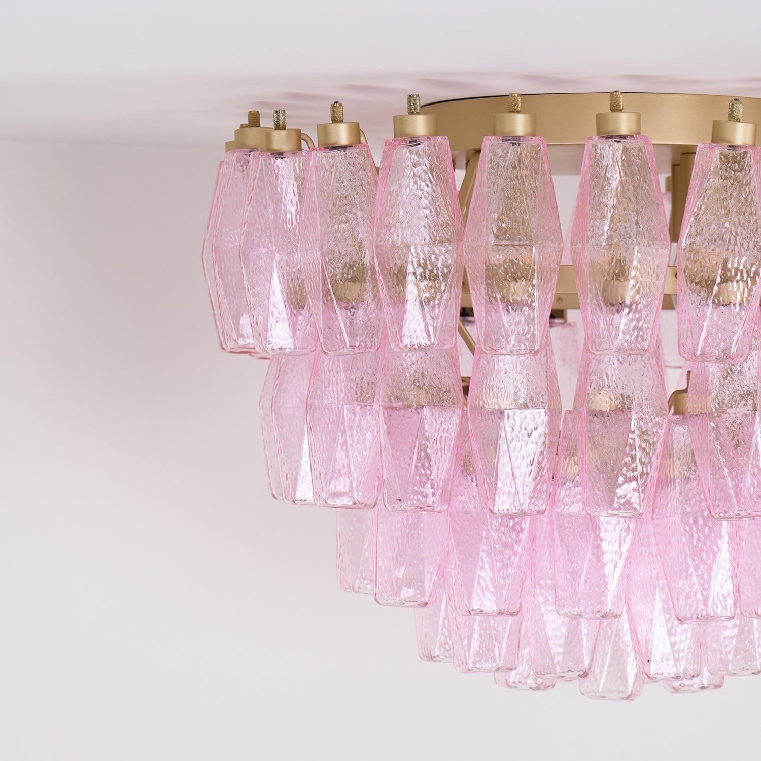 Aurora Ceiling Lamp Poliedri Pink Murano Glass Layered Flush Mount-Neutral Decor