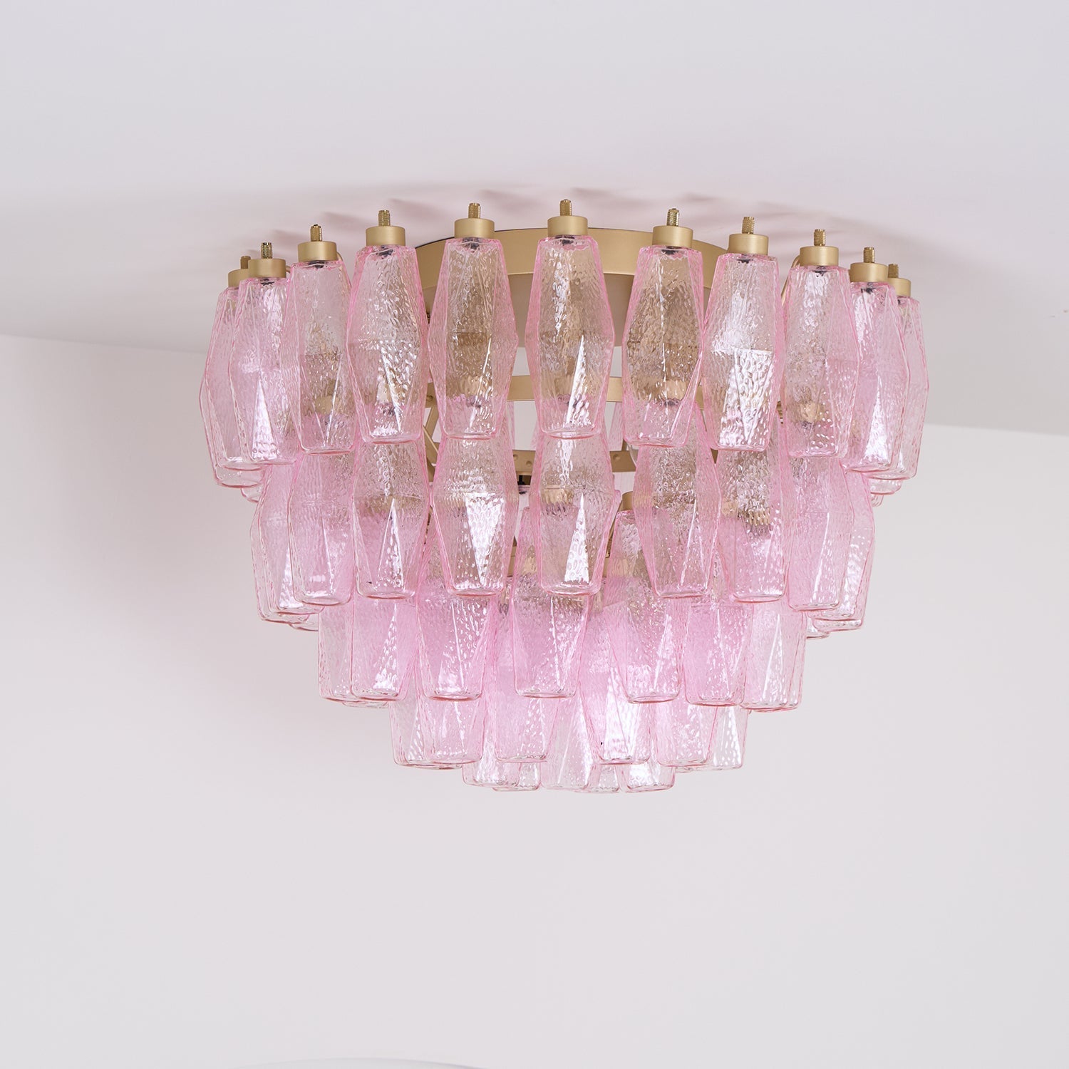 Aurora Ceiling Lamp Poliedri Pink Murano Glass Layered Flush Mount-Neutral Decor