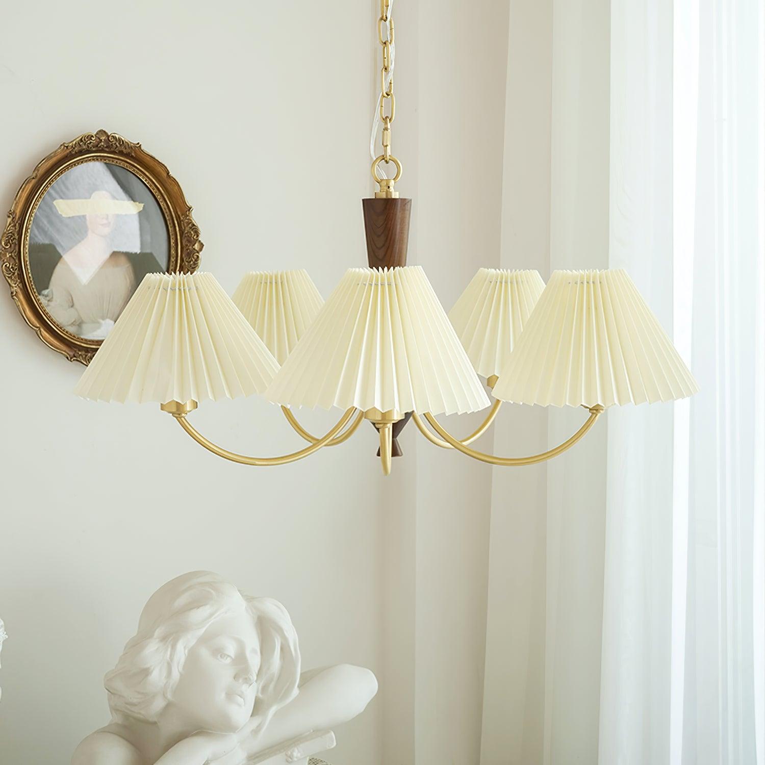 Lustra Chandelier White Pleated Lampshades-Neutral Decor
