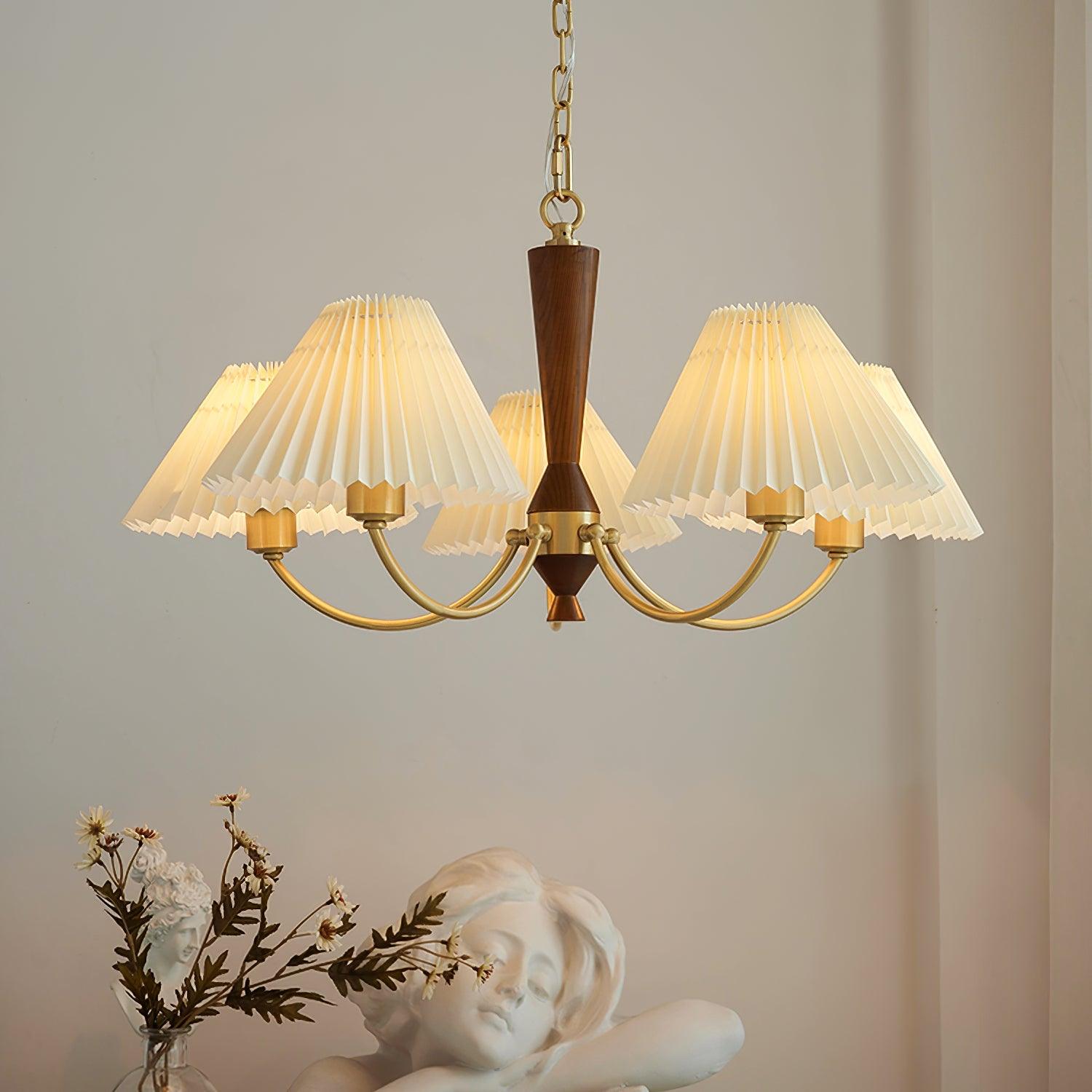 Lustra Chandelier White Pleated Lampshades-Neutral Decor