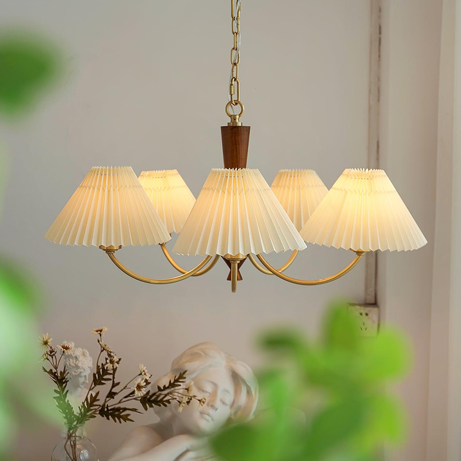 Lustra Chandelier White Pleated Lampshades-Neutral Decor