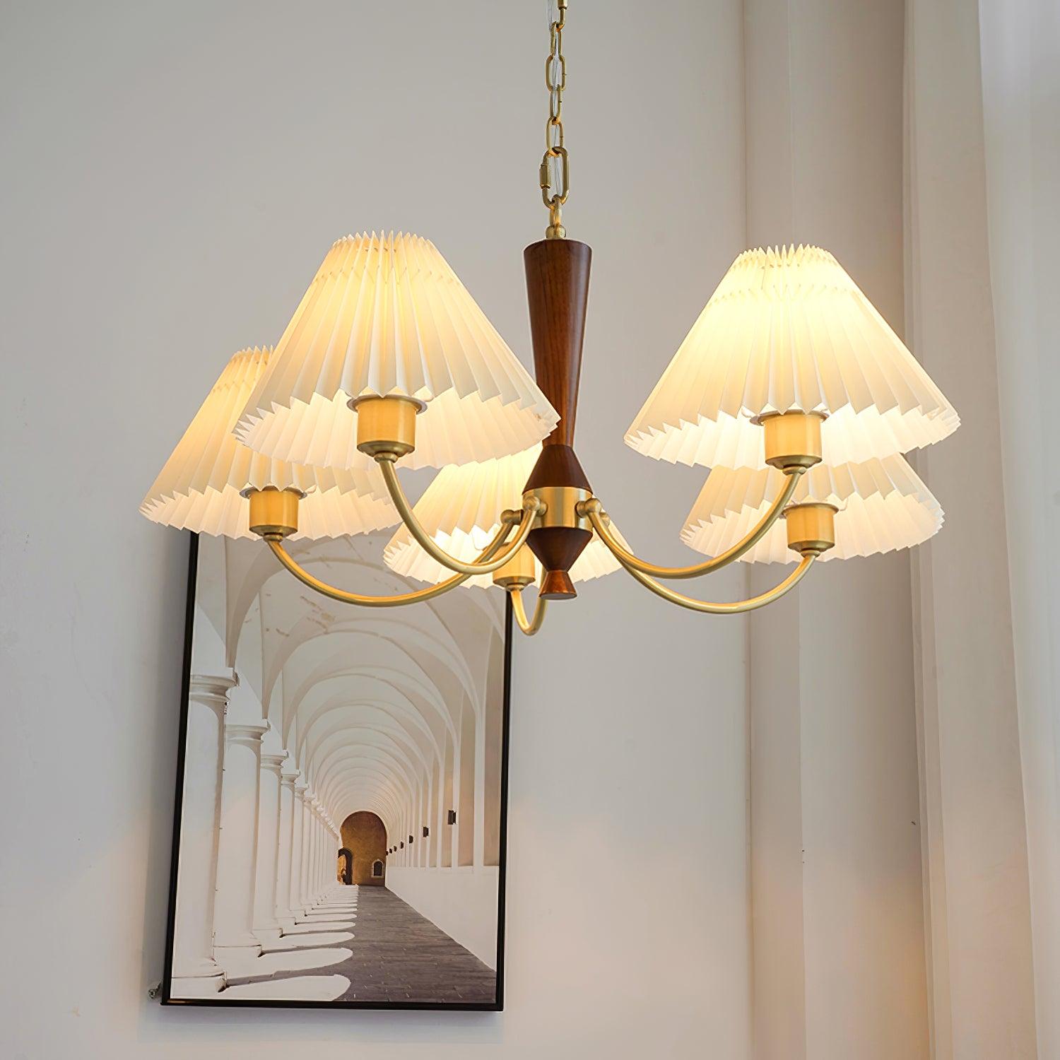 Lustra Chandelier White Pleated Lampshades-Neutral Decor