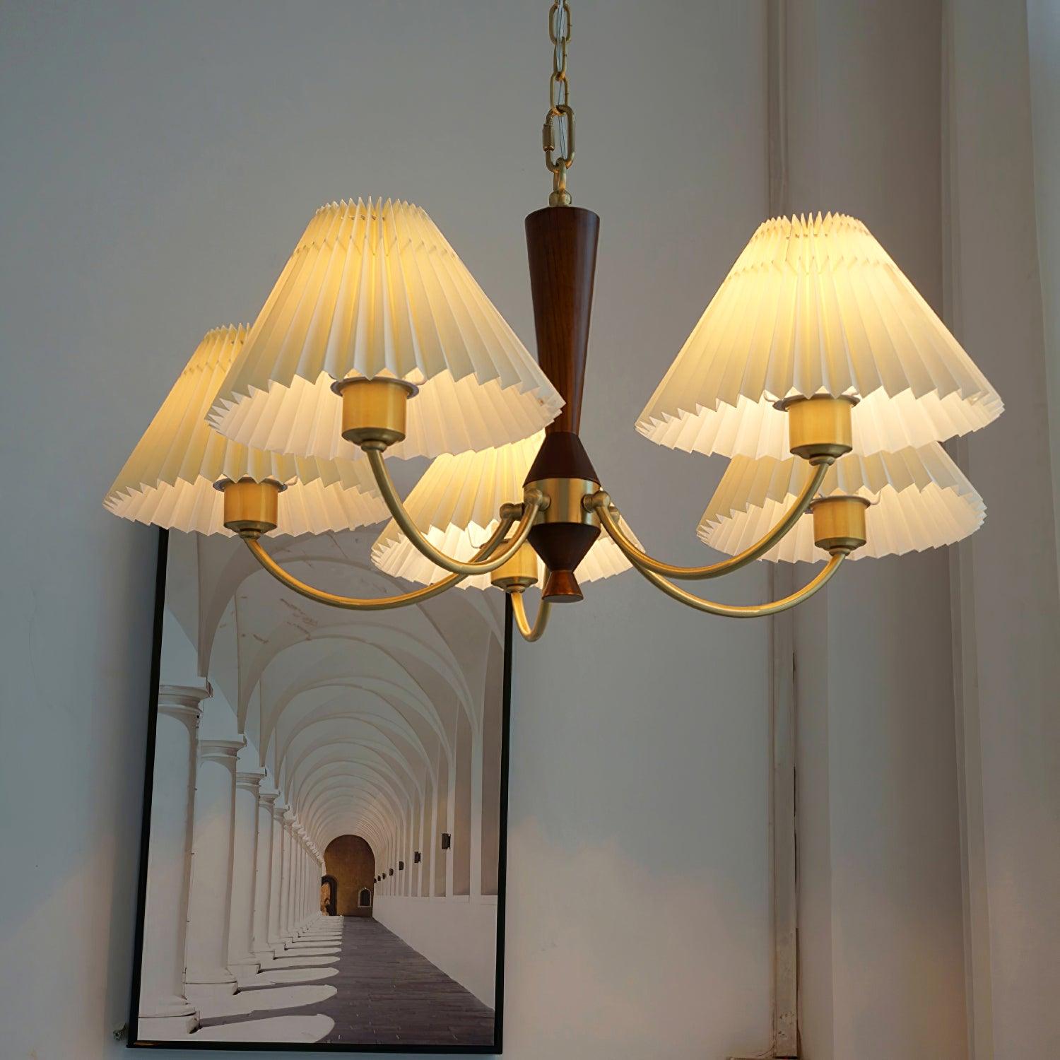 Lustra Chandelier White Pleated Lampshades-Neutral Decor