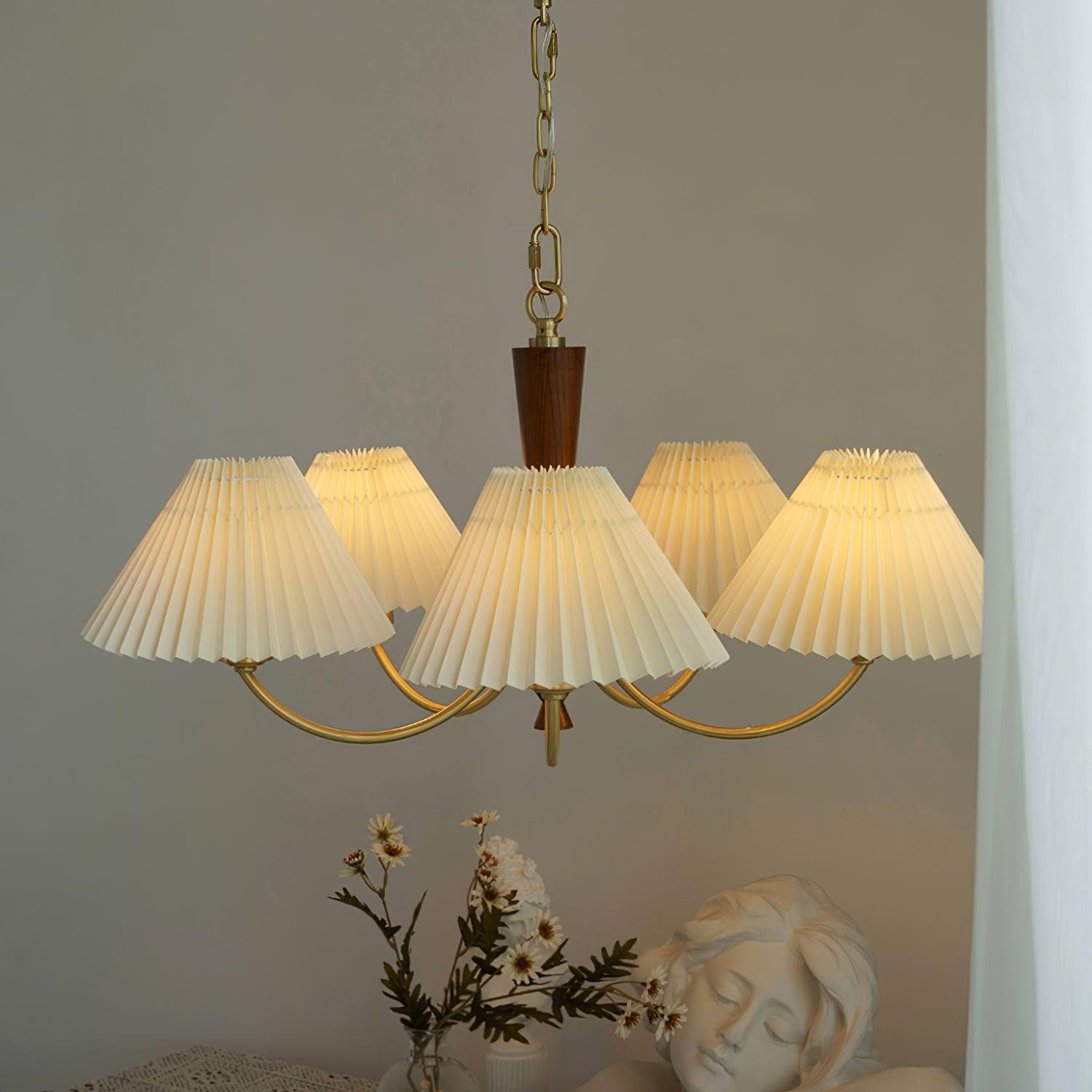 Lustra Chandelier White Pleated Lampshades-Neutral Decor