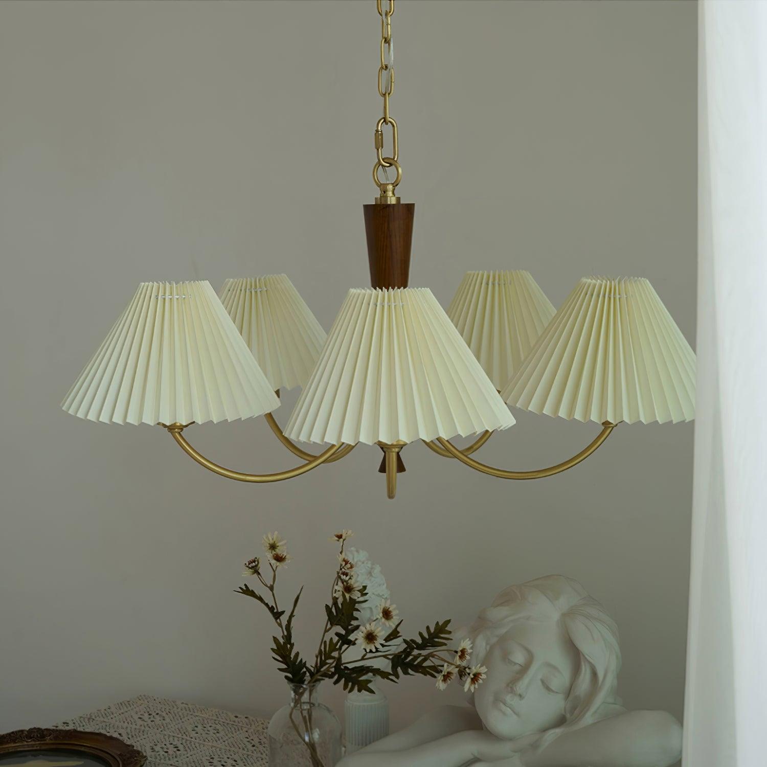 Lustra Chandelier White Pleated Lampshades-Neutral Decor
