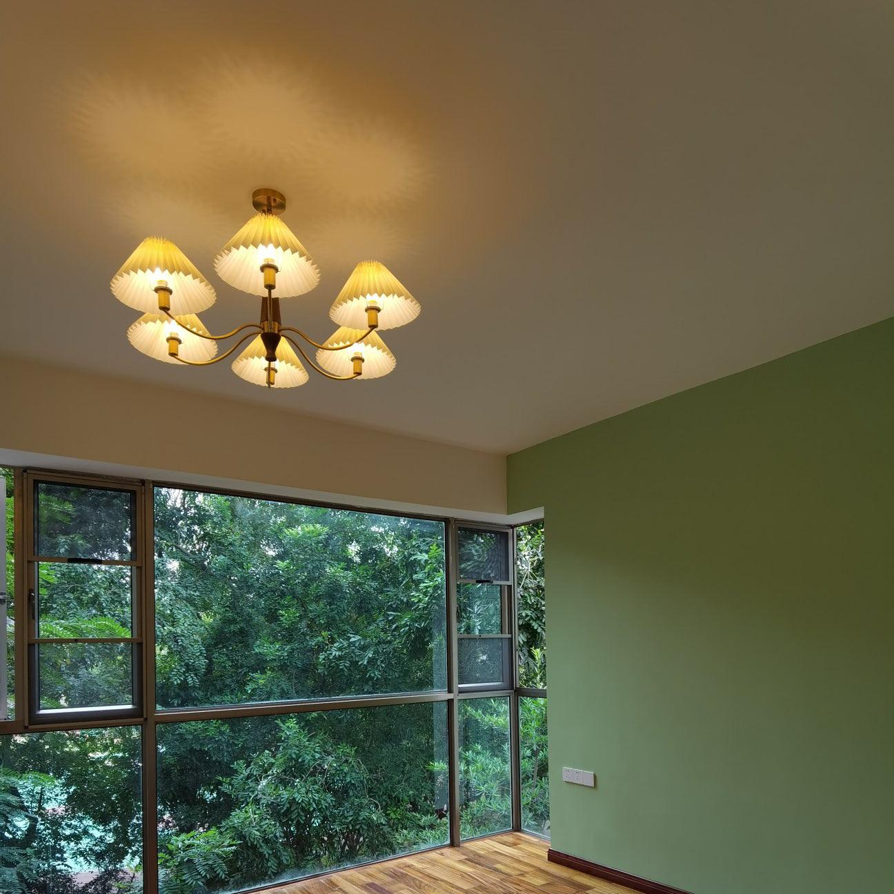 Lustra Chandelier White Pleated Lampshades-Neutral Decor