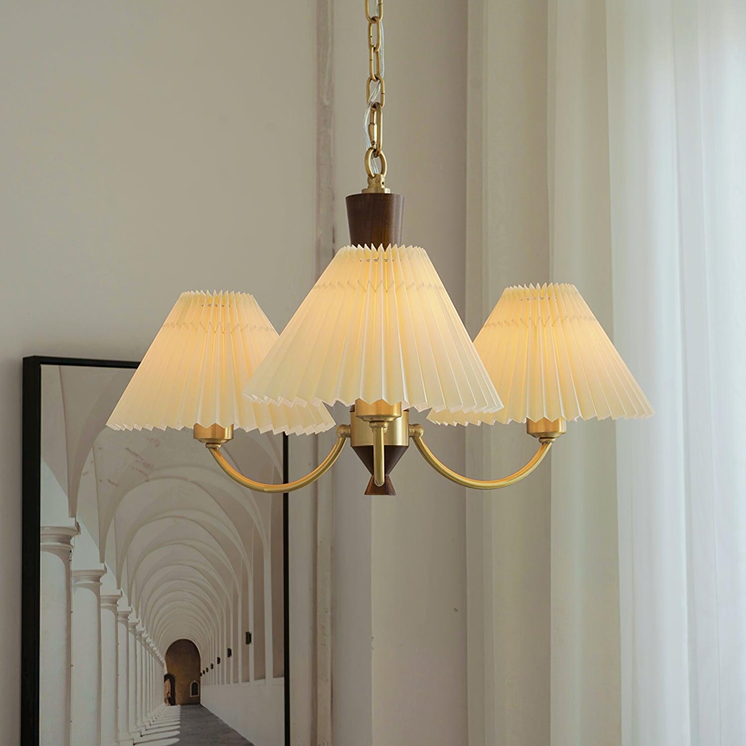 Lustra Chandelier White Pleated Lampshades-Neutral Decor