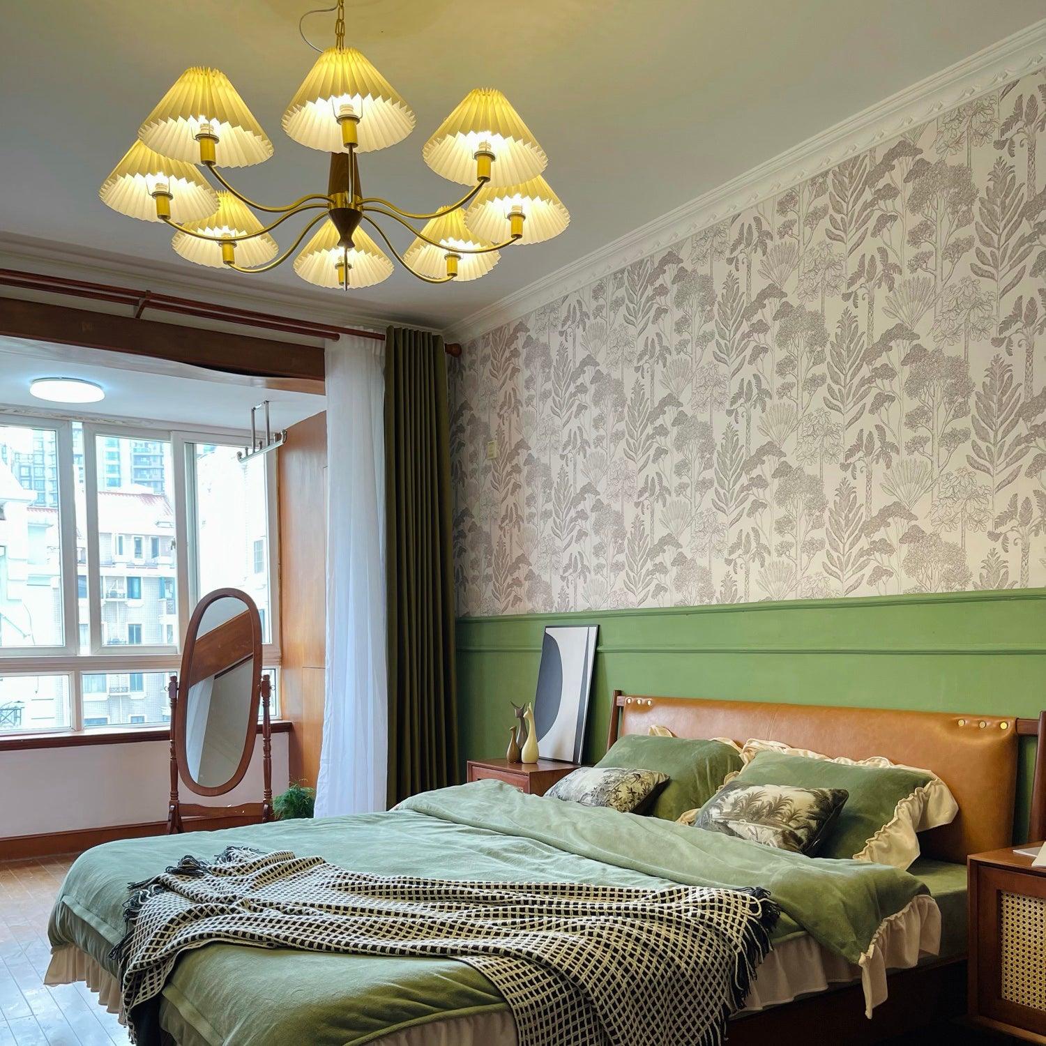 Lustra Chandelier White Pleated Lampshades-Neutral Decor