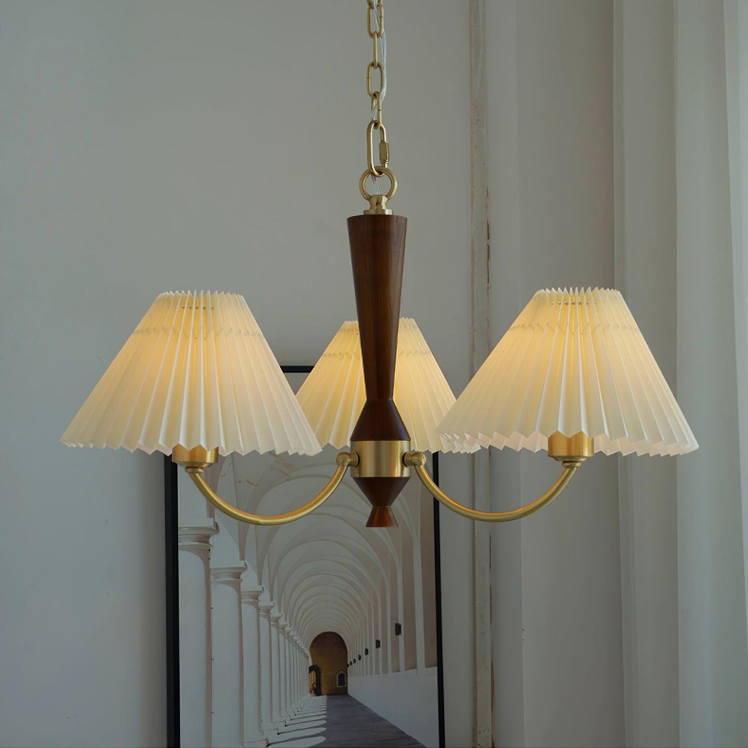 Lustra Chandelier White Pleated Lampshades-Neutral Decor