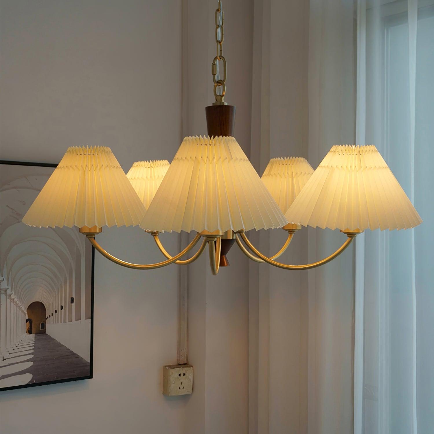 Lustra Chandelier White Pleated Lampshades-Neutral Decor