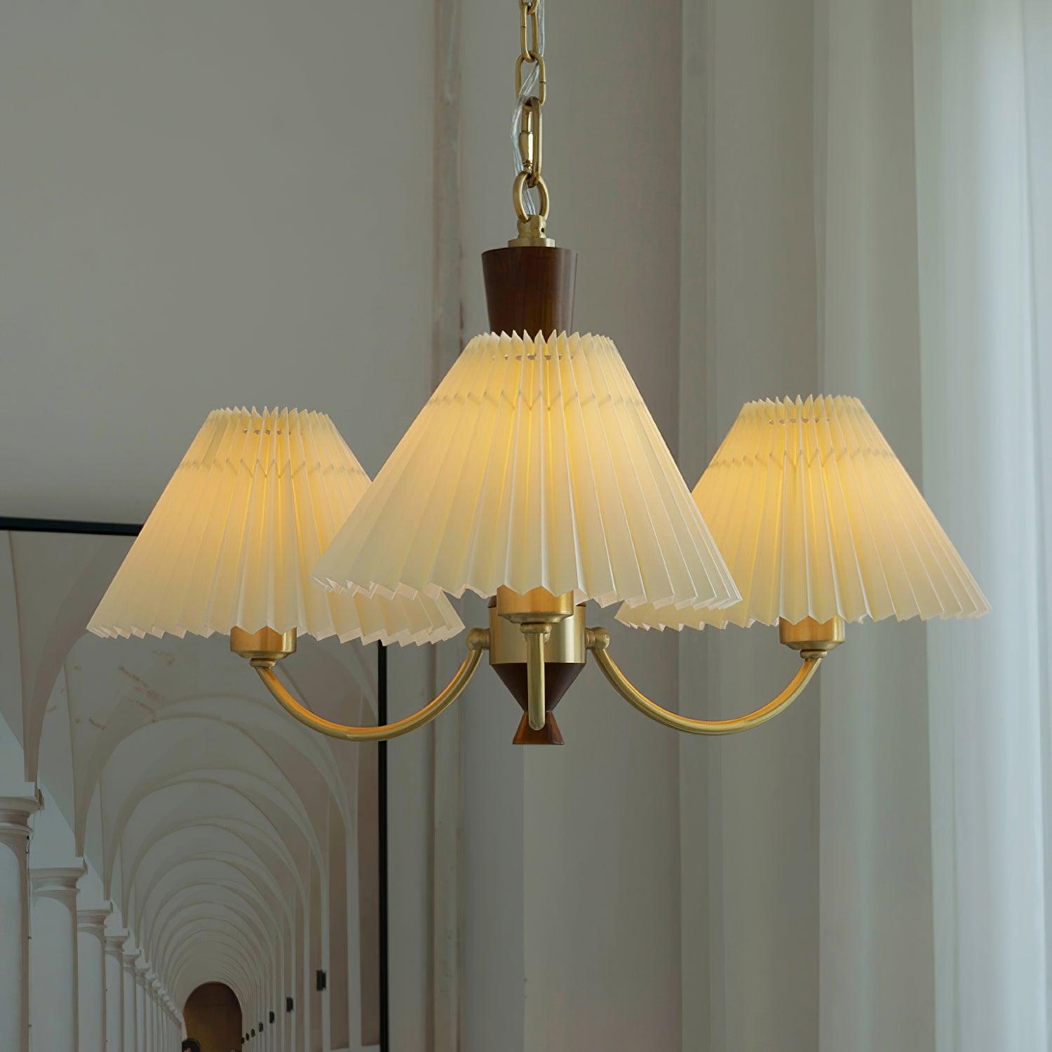 Lustra Chandelier White Pleated Lampshades-Neutral Decor