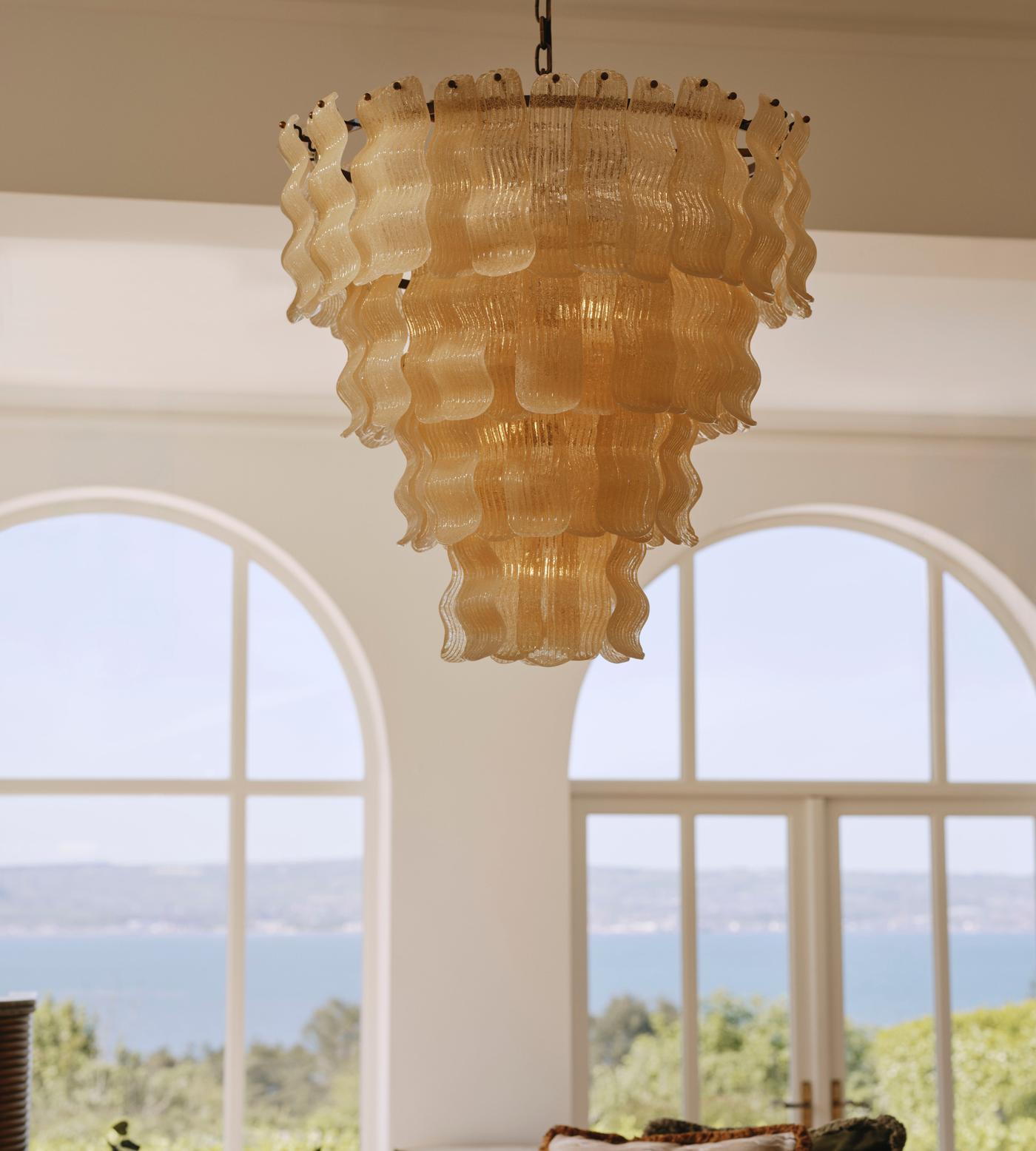 Borzi Yellow Glass Leaf Luxurious Chandelier-Neutral Decor