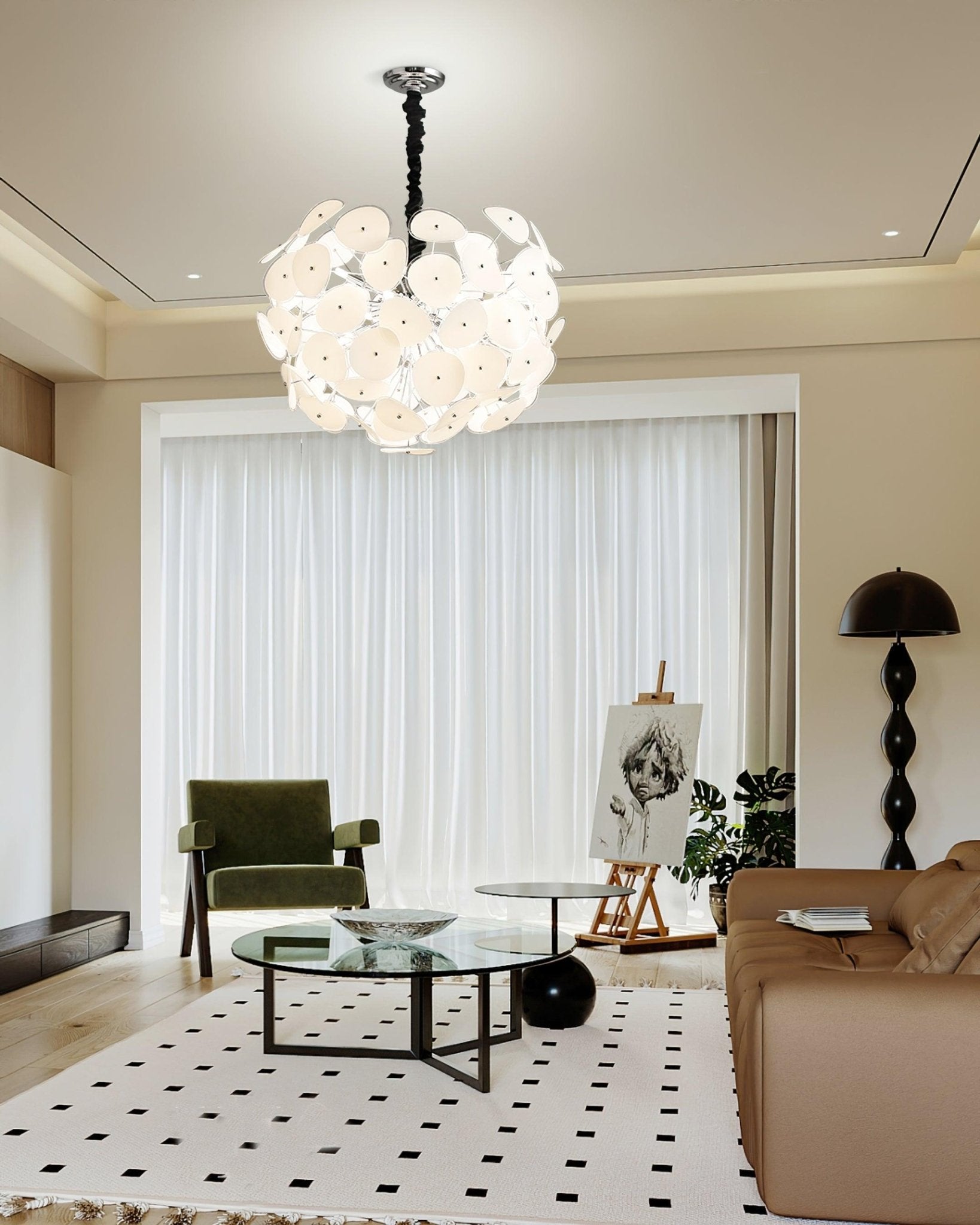 Orcariol Futuristic Glass Chandelier-Neutral Decor