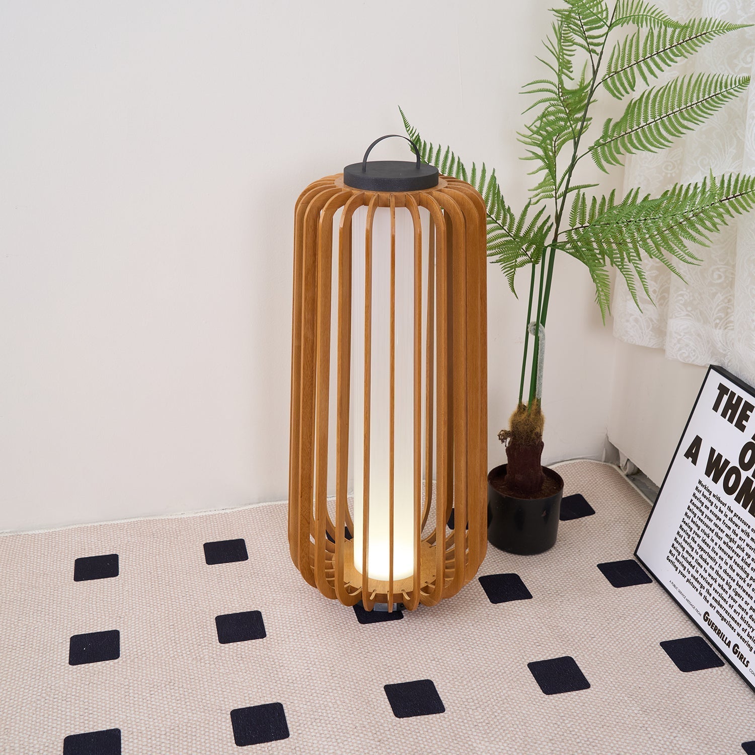 Belora Portable Rechargeable Wood Lantern Outdoor Light-Neutral Decor
