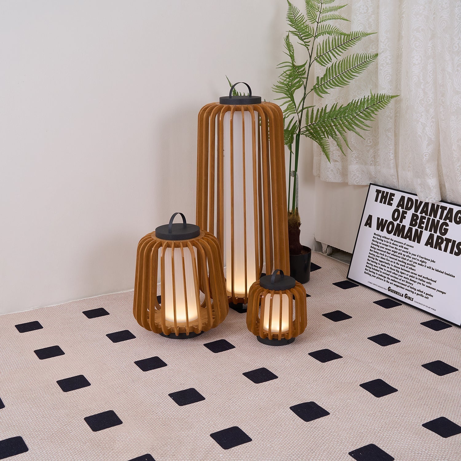 Belora Portable Rechargeable Wood Lantern Outdoor Light-Neutral Decor