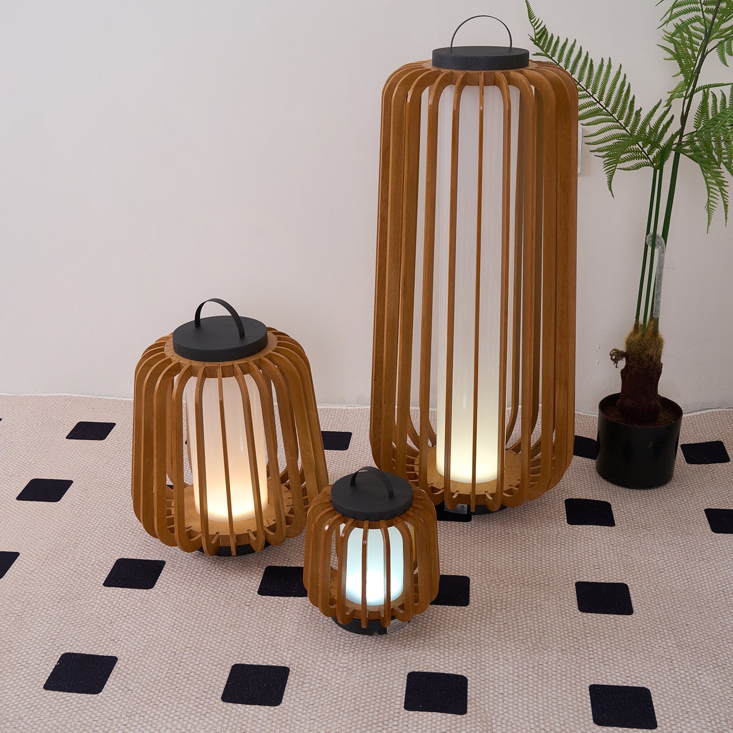 Belora Portable Rechargeable Wood Lantern Outdoor Light-Neutral Decor