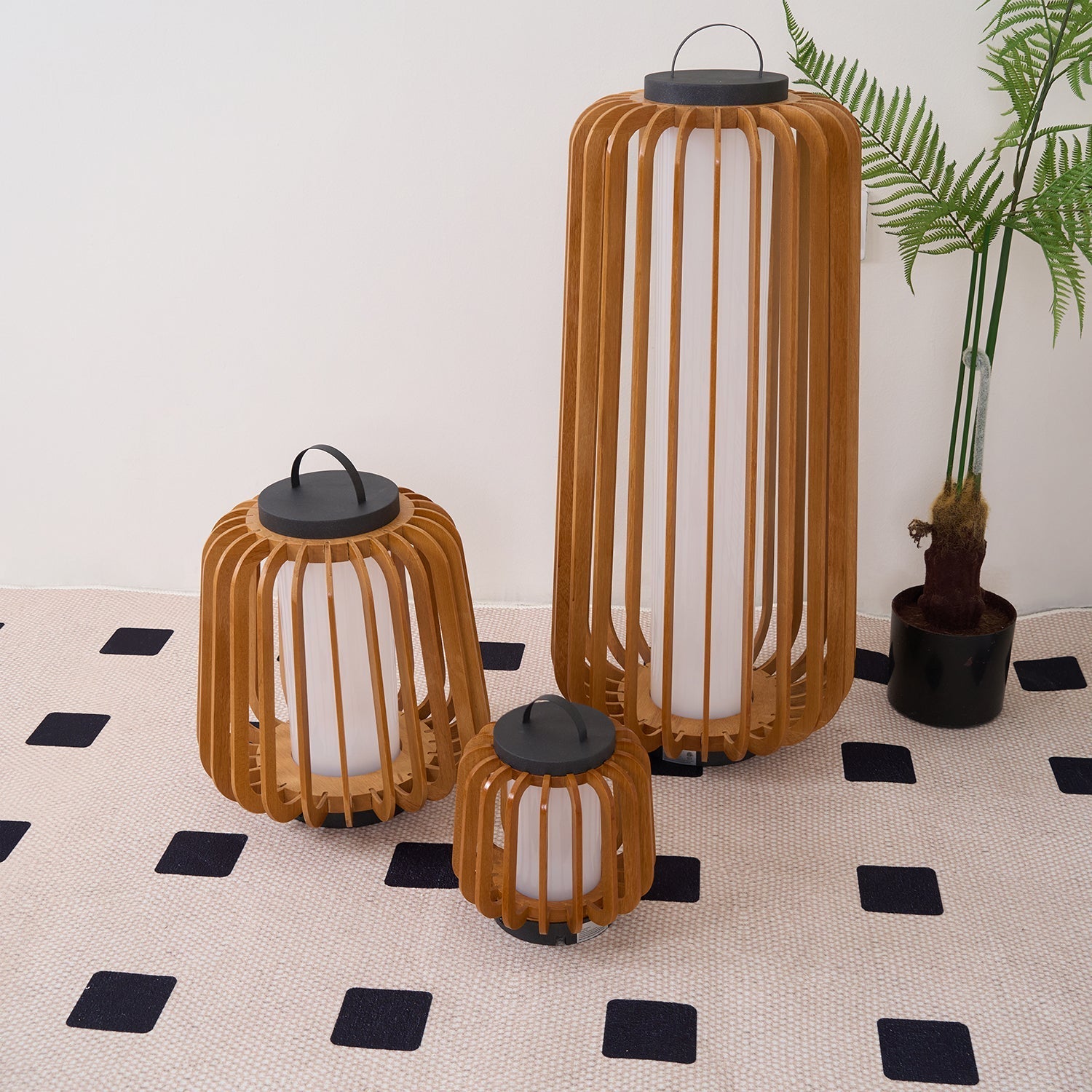 Belora Portable Rechargeable Wood Lantern Outdoor Light-Neutral Decor