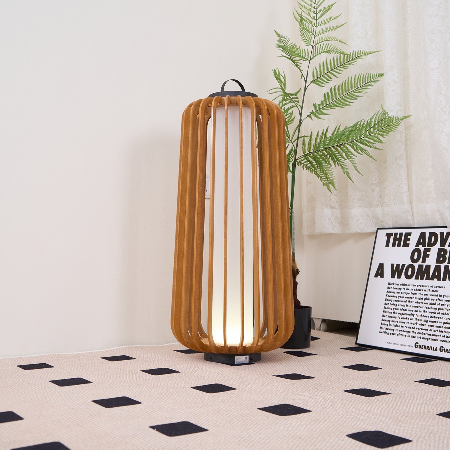 Belora Portable Rechargeable Wood Lantern Outdoor Light-Neutral Decor