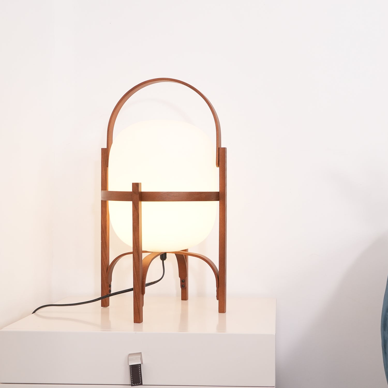 Lethra Wood Glass Table Lamp-Neutral Decor