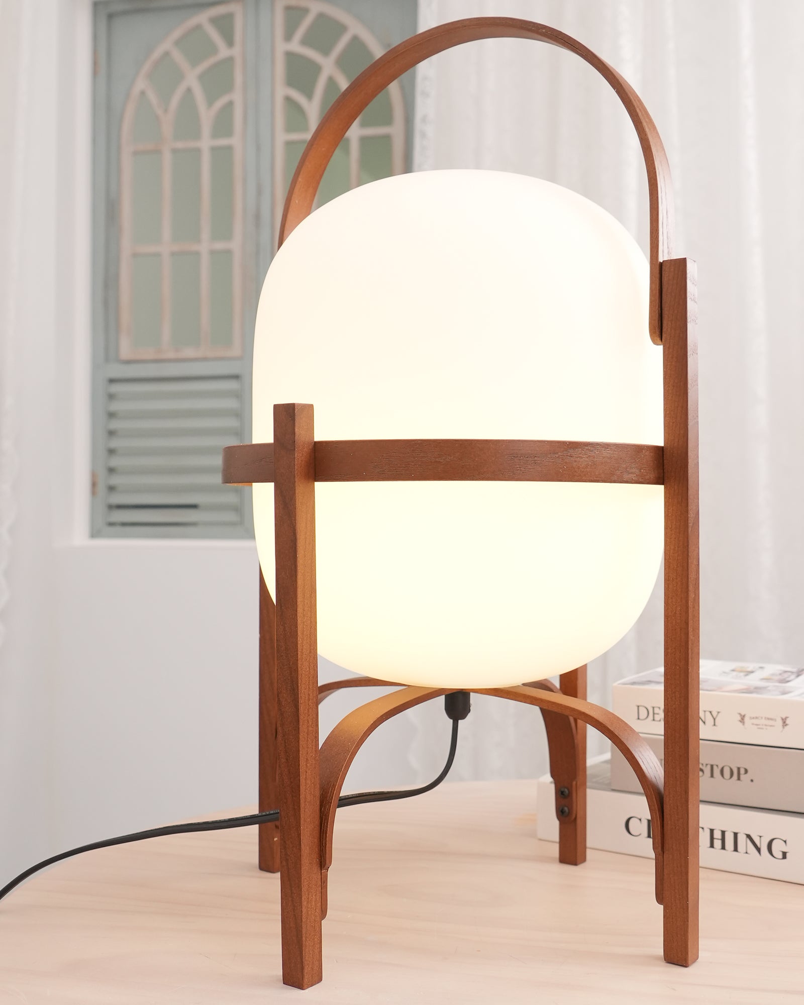 Lethra Wood Glass Table Lamp-Neutral Decor