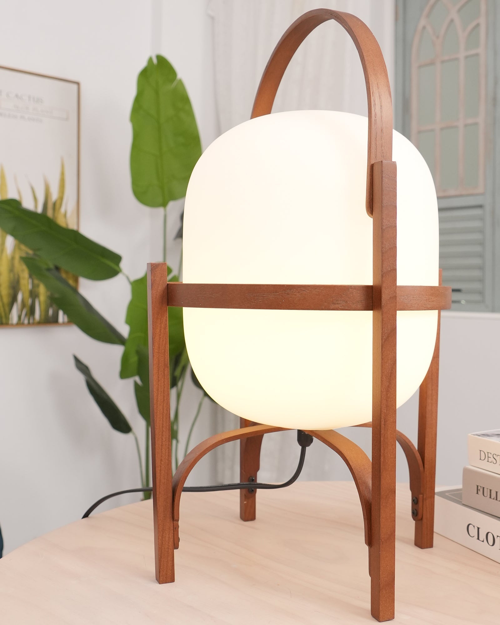 Lethra Wood Glass Table Lamp-Neutral Decor