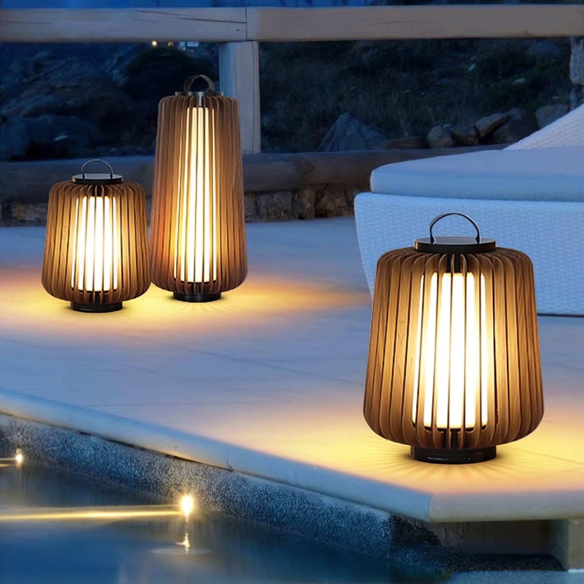 Belora Portable Rechargeable Wood Lantern Outdoor Light-Neutral Decor