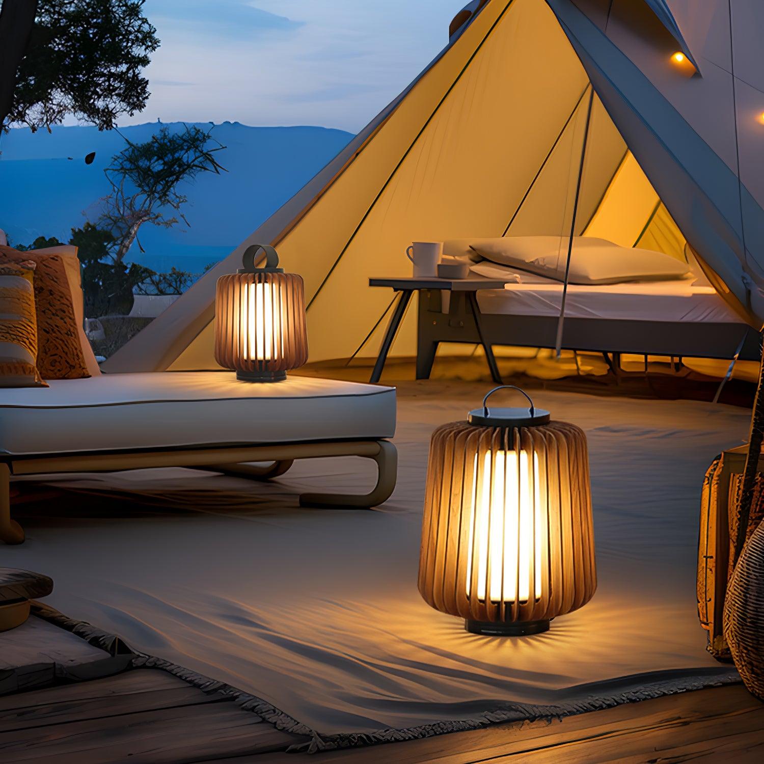 Belora Portable Rechargeable Wood Lantern Outdoor Light-Neutral Decor