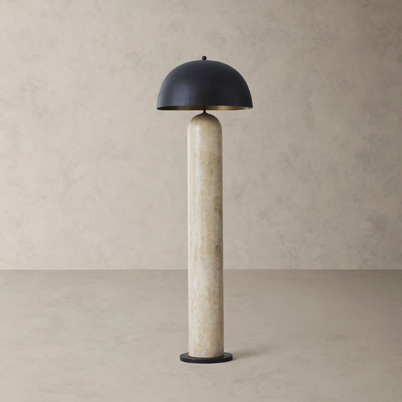 Detail shot of the sleek black iron lampshade.