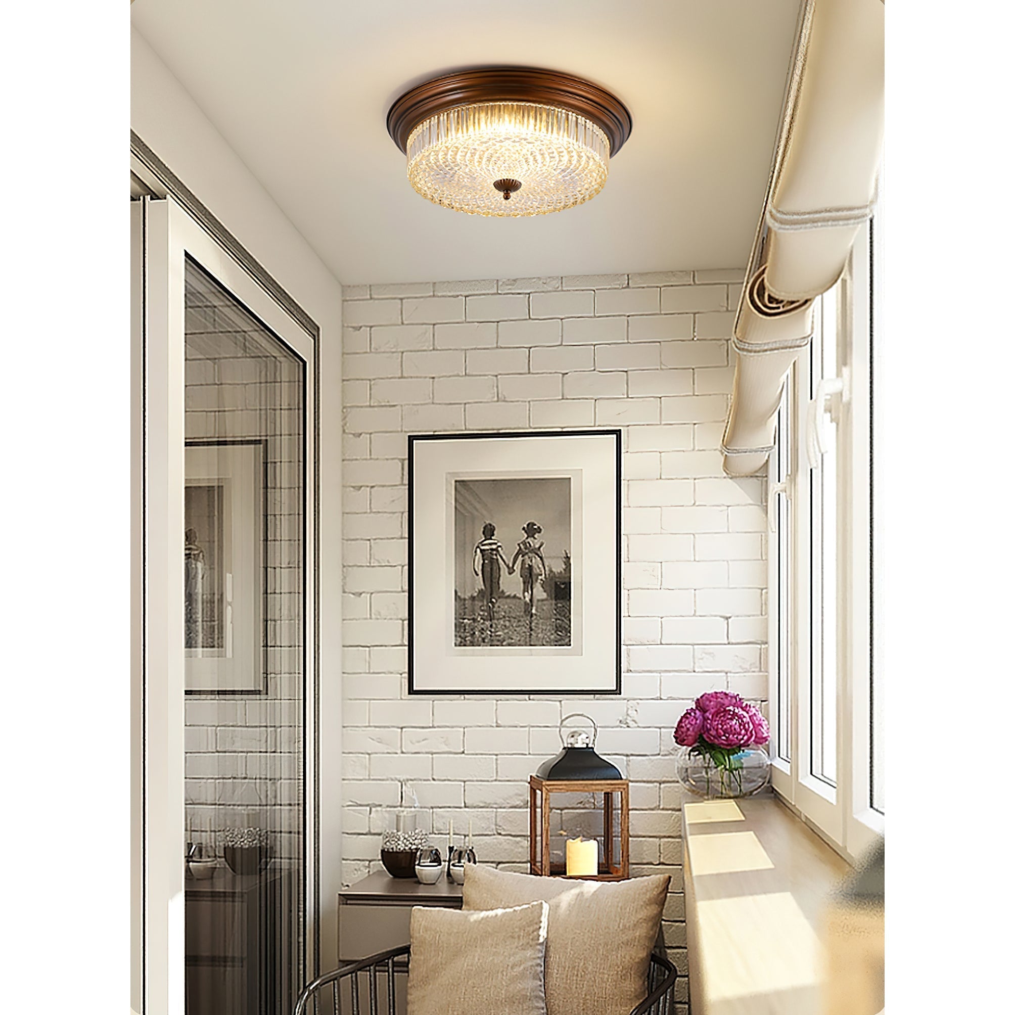 Ulcarir Retro Glass Flush Ceiling Lamp-Neutral Decor